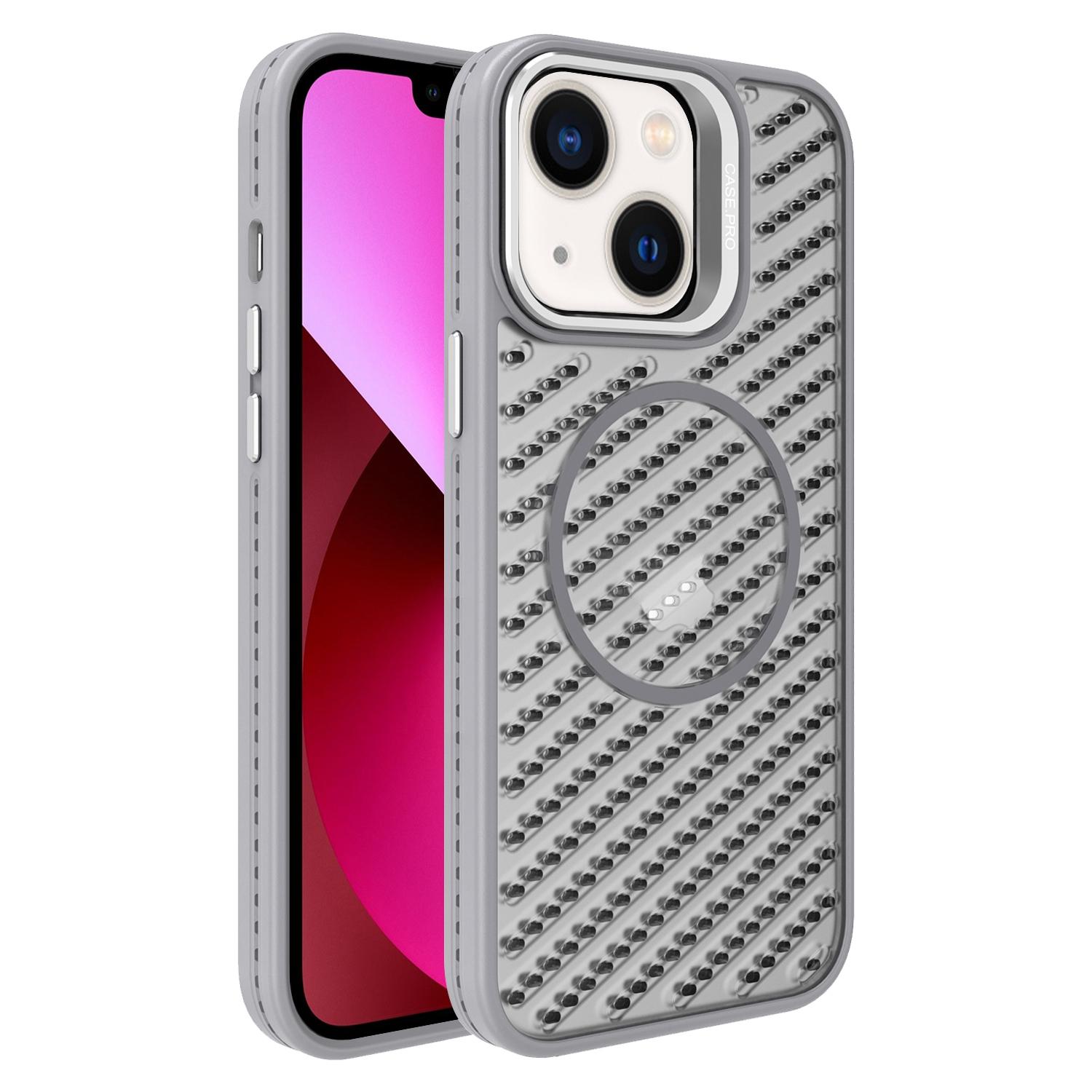For iPhone 13 O-Shape Hollow Cooling Lens Holder MagSafe Phone Case(Grey) - Shopkiz.com