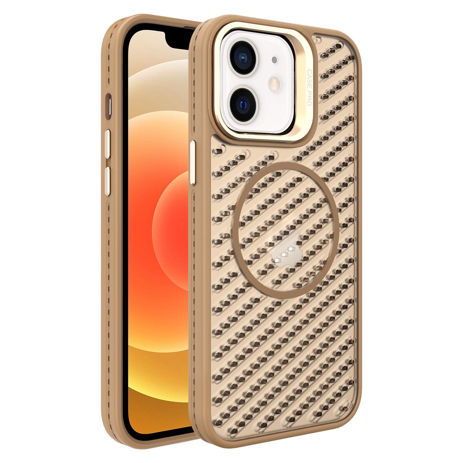 For iPhone 12 O-Shape Hollow Cooling Lens Holder MagSafe Phone Case(Gold) - Shopkiz.com