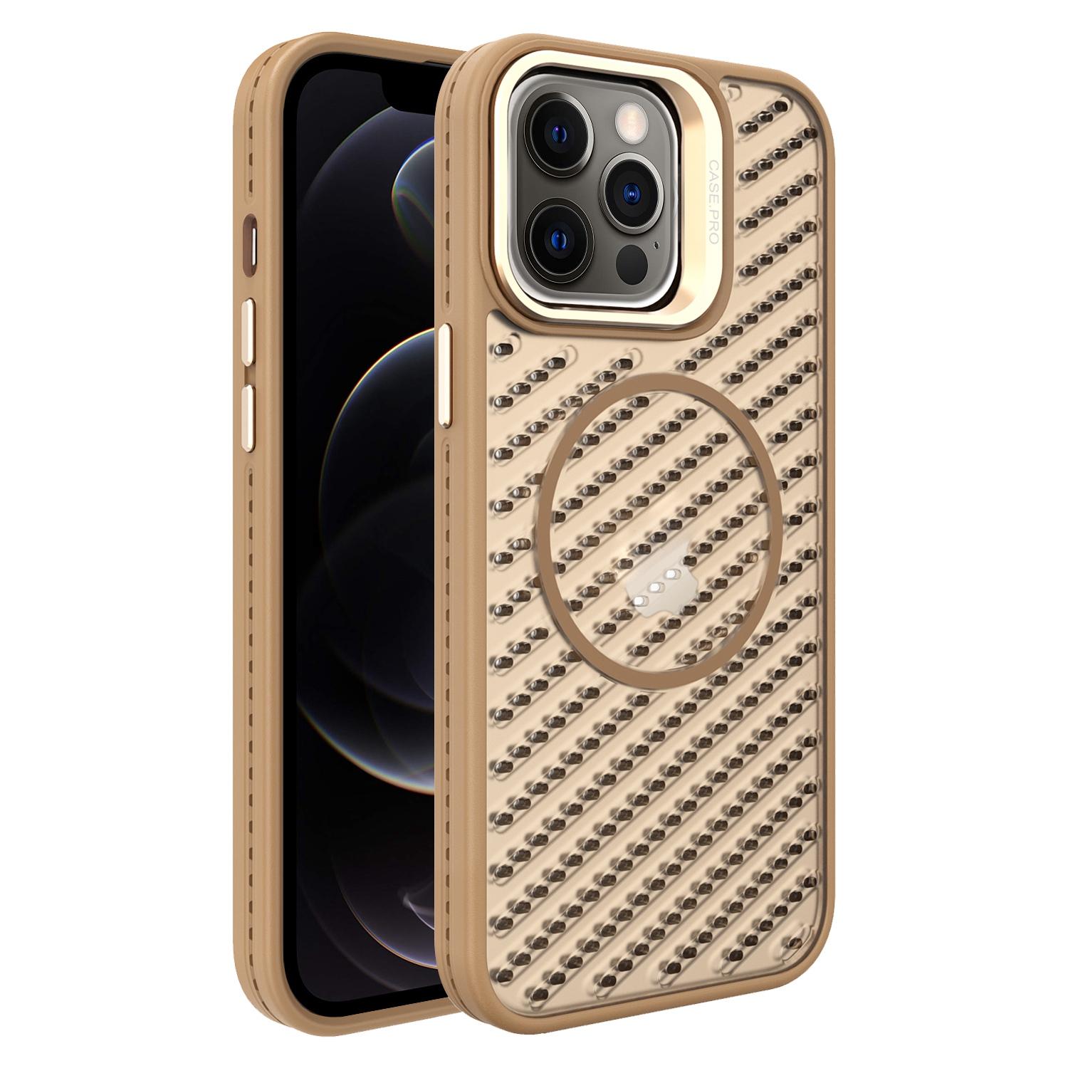 For iPhone 12 Pro O-Shape Hollow Cooling Lens Holder MagSafe Phone Case(Gold) - Shopkiz.com