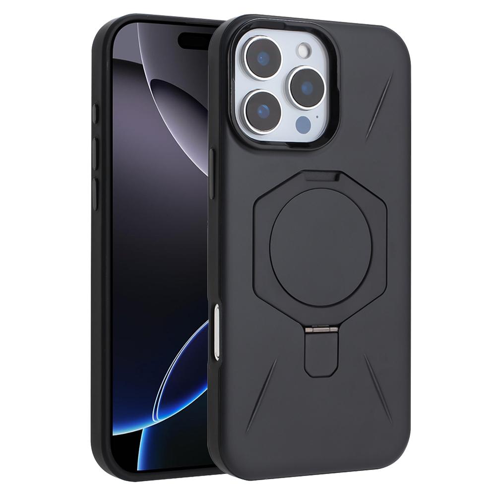 For iPhone 16 Pro Four-Corner Shockproof MagSafe Holder TPU Hybrid PC Phone Case(Black) - Shopkiz.com