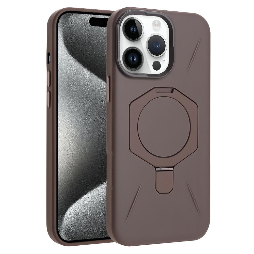 For iPhone 15 Pro Max Four-Corner Shockproof MagSafe Holder TPU Hybrid PC Phone Case(Desert Gold) - Shopkiz.com
