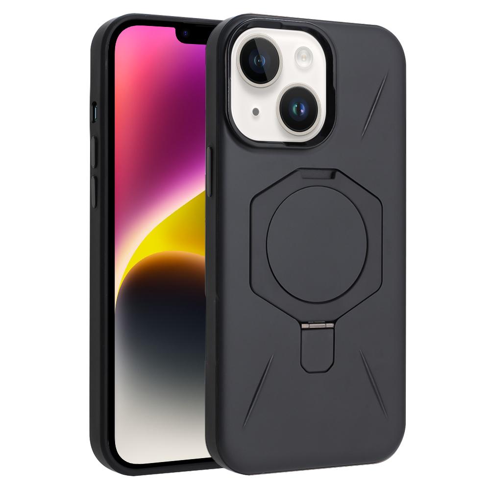 For iPhone 14 / 13 Four-Corner Shockproof MagSafe Holder TPU Hybrid PC Phone Case(Black) - Shopkiz.com