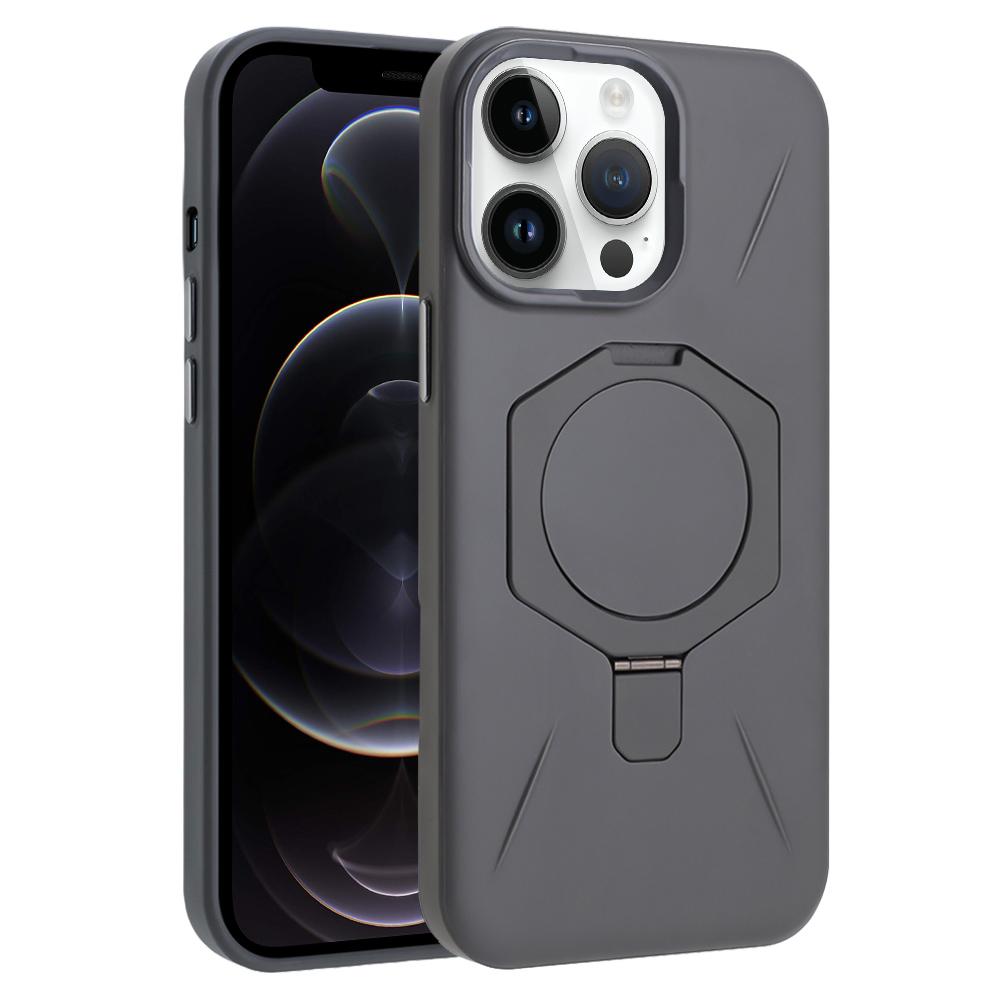 For iPhone 12 Pro Max Four-Corner Shockproof MagSafe Holder TPU Hybrid PC Phone Case(Titanium Gray) - Shopkiz.com