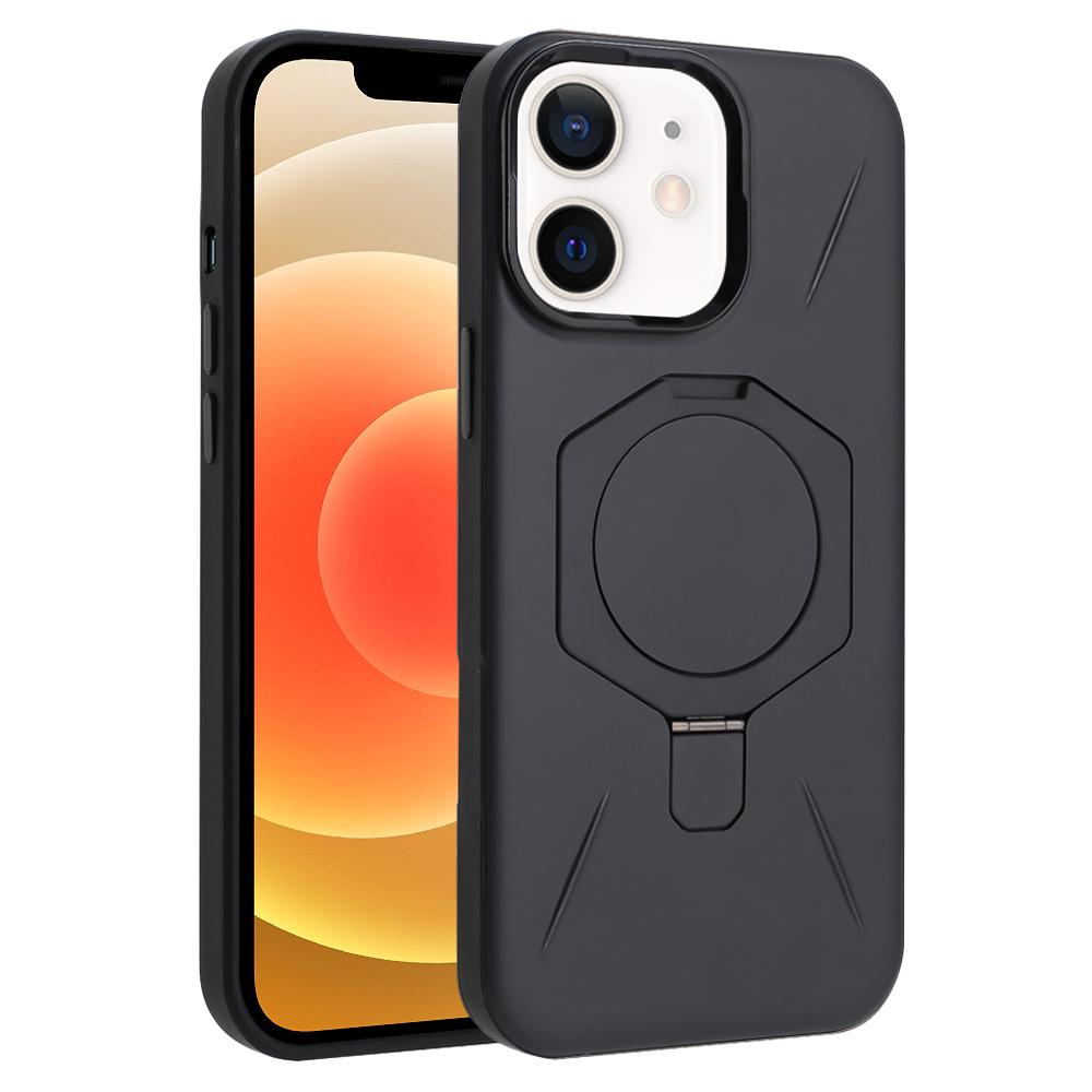 For iPhone 12 / 12 Pro Four-Corner Shockproof MagSafe Holder TPU Hybrid PC Phone Case(Black) - Shopkiz.com