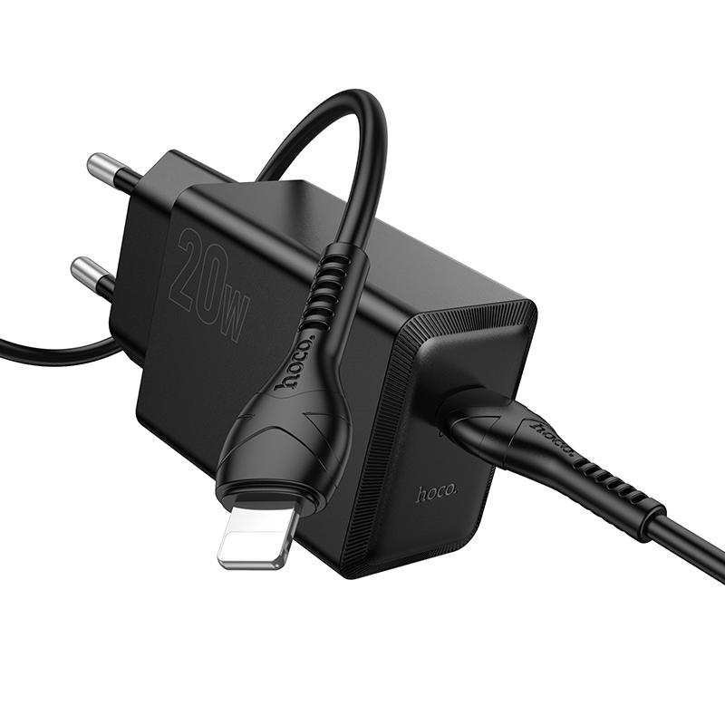 hoco N68 PD20W Type-C Single Port Charger with 1m Type-C to 8 Pin Data Cable, Specification:EU Plug(Black) - Shopkiz.com