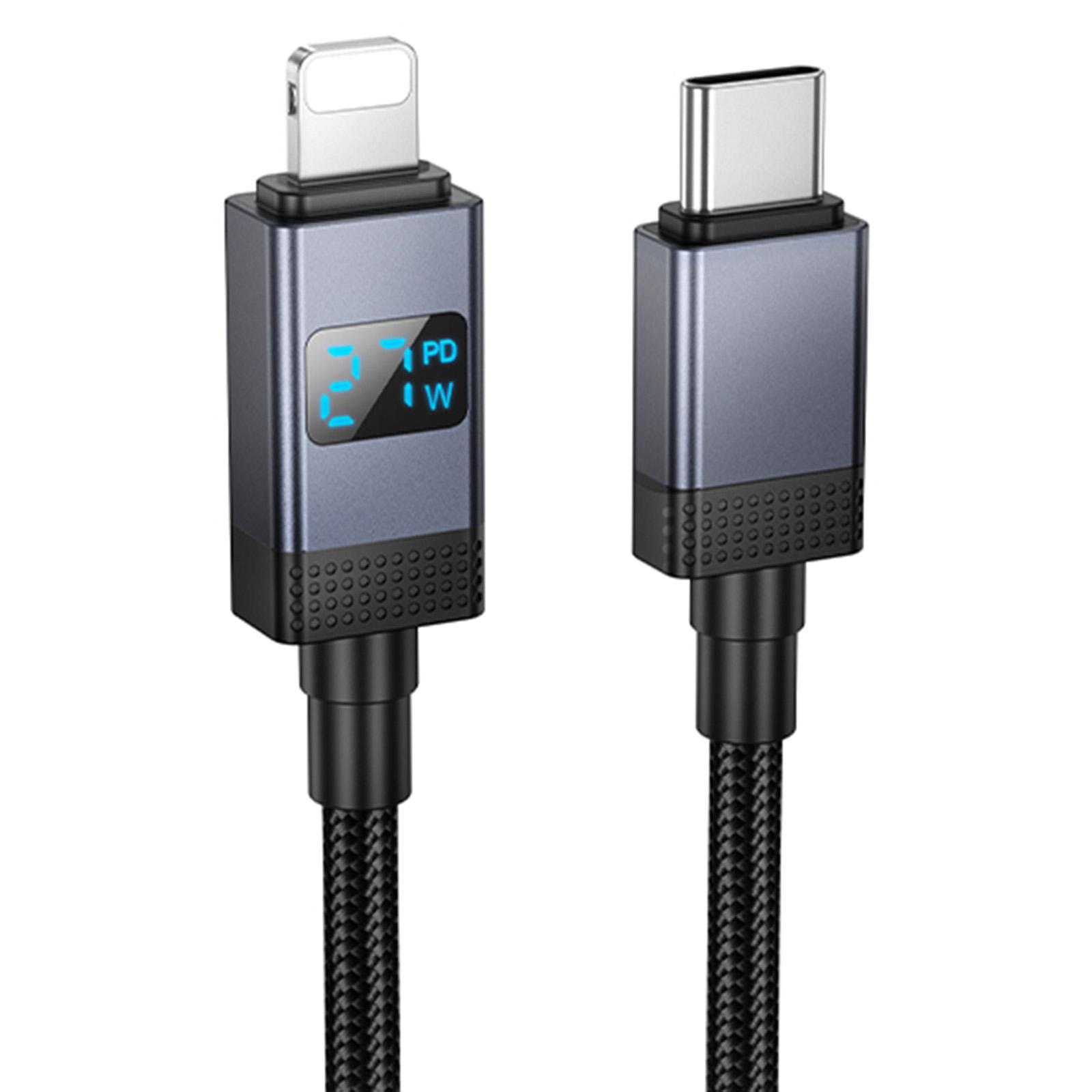 hoco X118 Generous 1m PD 27W Fast Charging Data Cable with Display, Interface:Type-C to 8 Pin(Black) - Shopkiz.com