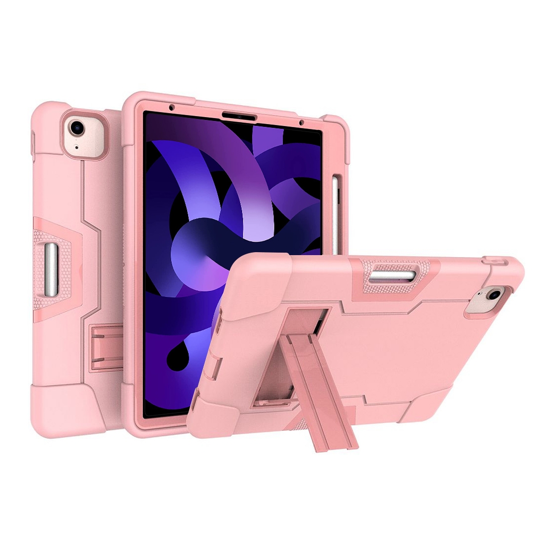 For iPad Air 2022 / 2020 10.9 Contrast Color Robot Shockproof Silicon + PC Protective Case with Holder & Pen Slot(Rose Gold) - Shopkiz.com