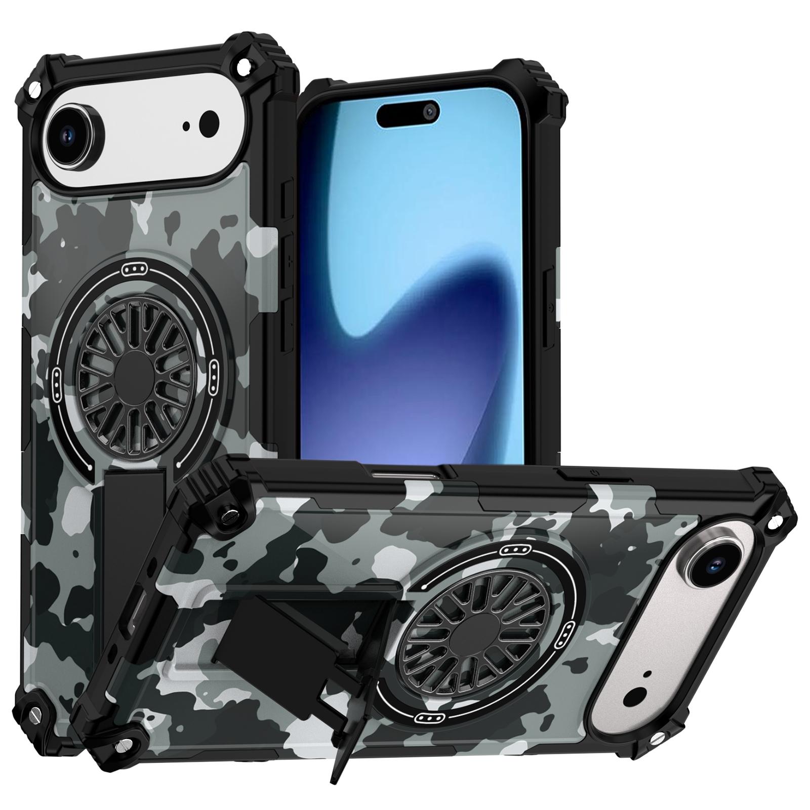 For iPhone Air Camouflage Kickstand Rotating Shaft MagSafe Phone Case(Grey Camouflage) - Shopkiz.com