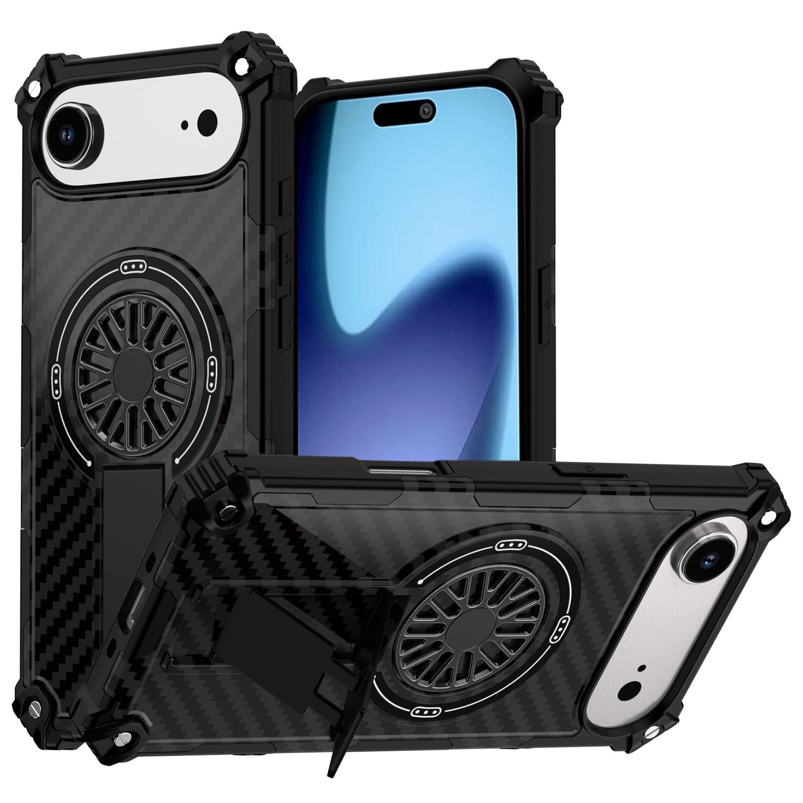 For iPhone Air Camouflage Kickstand Rotating Shaft MagSafe Phone Case(Carbon Fiber Black) - Shopkiz.com