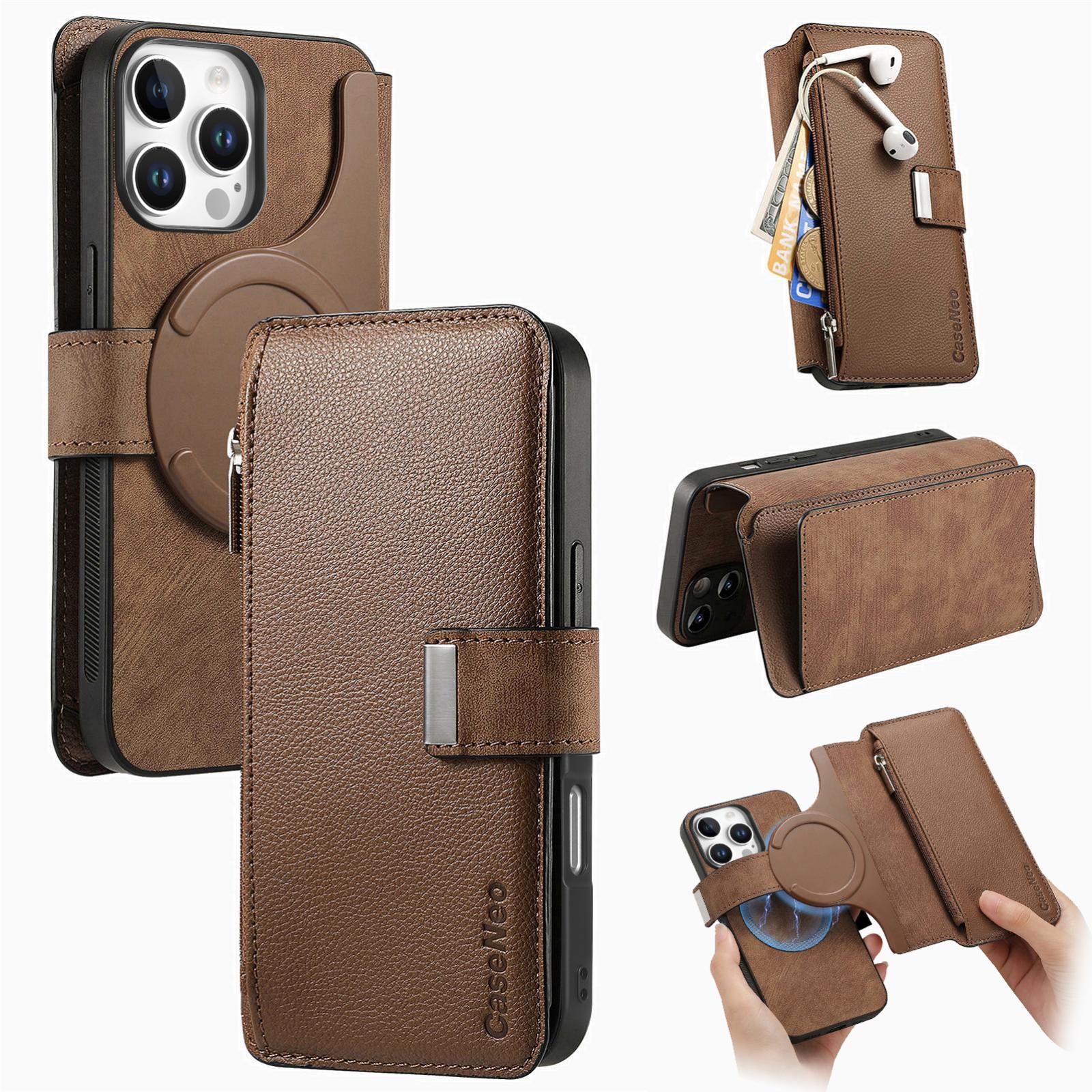 For iPhone 16 Pro Max CaseNeo MagSafe RFID Anti-theft Zipper Wallet Retro Leather Phone Case(Brown) - Shopkiz.com