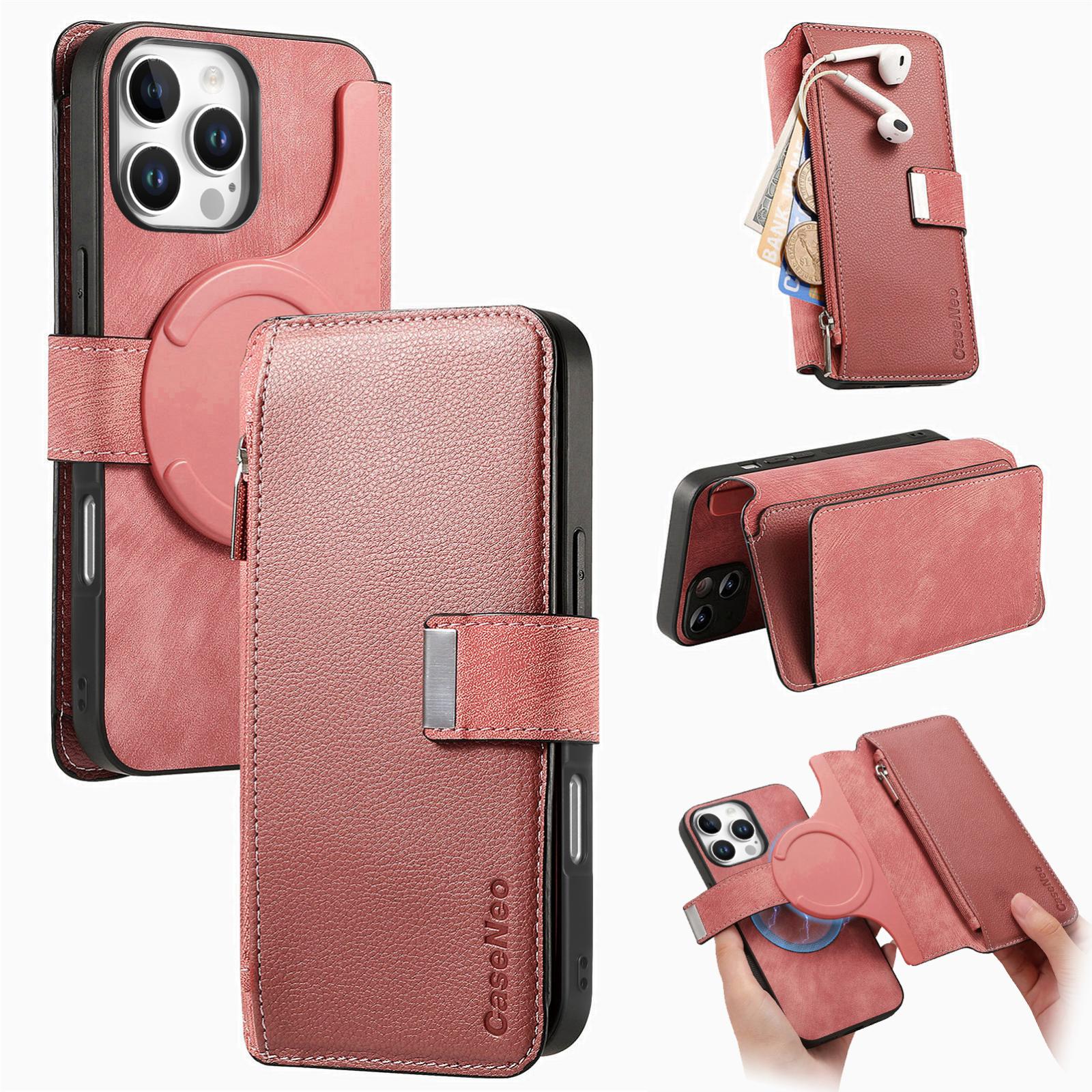 For iPhone 16 Pro Max CaseNeo MagSafe RFID Anti-theft Zipper Wallet Retro Leather Phone Case(Pink) - Shopkiz.com