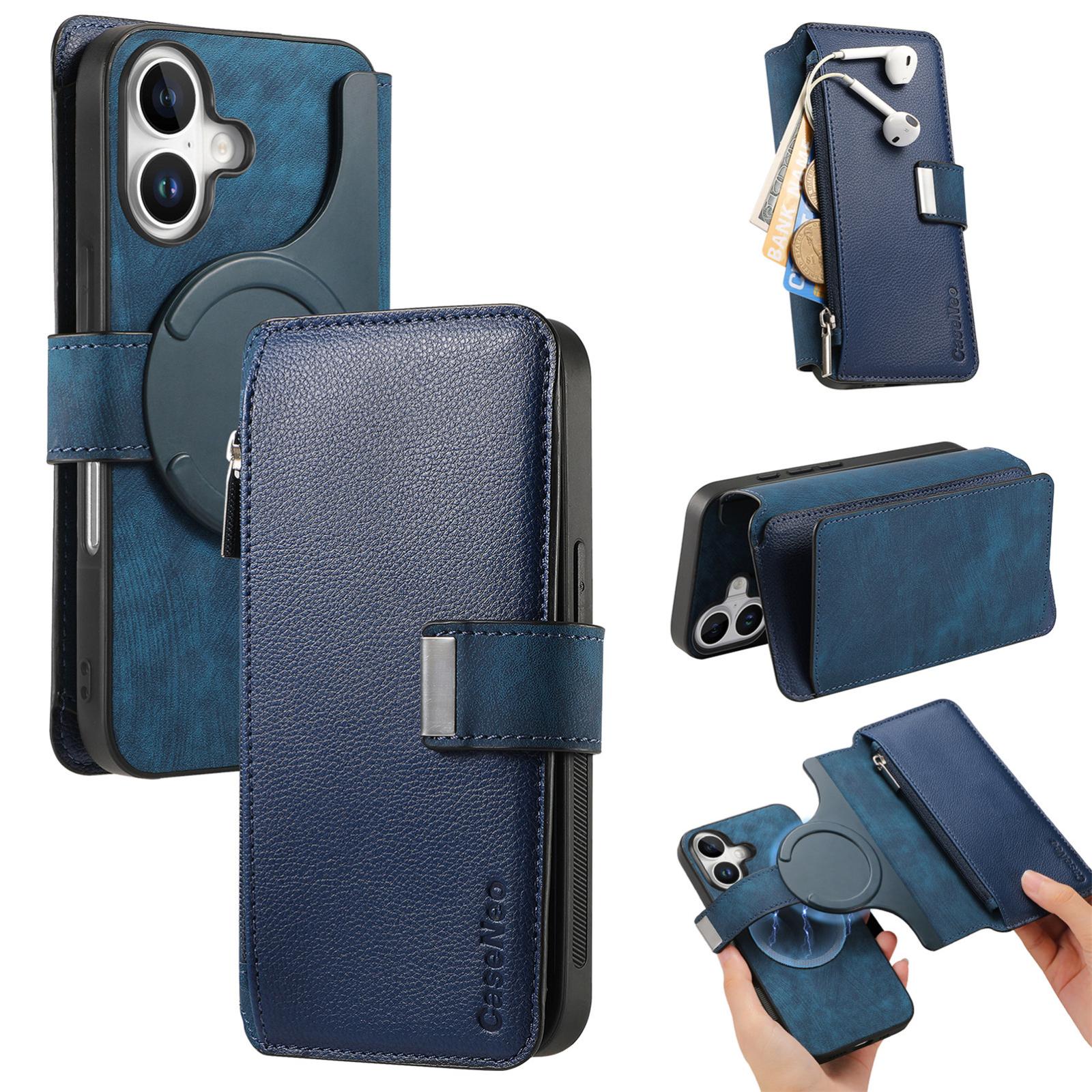 For iPhone 16 Plus CaseNeo MagSafe RFID Anti-theft Zipper Wallet Retro Leather Phone Case(Blue) - Shopkiz.com