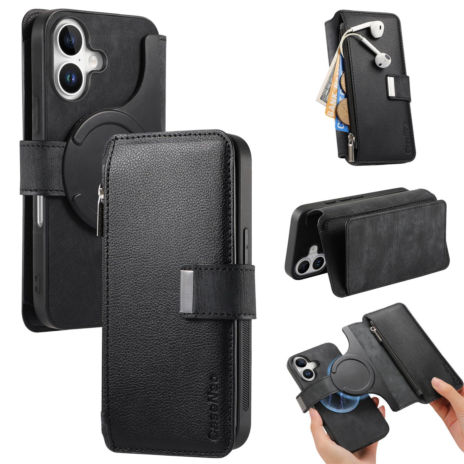 For iPhone 16 CaseNeo MagSafe RFID Anti-theft Zipper Wallet Retro Leather Phone Case(Black) - Shopkiz.com