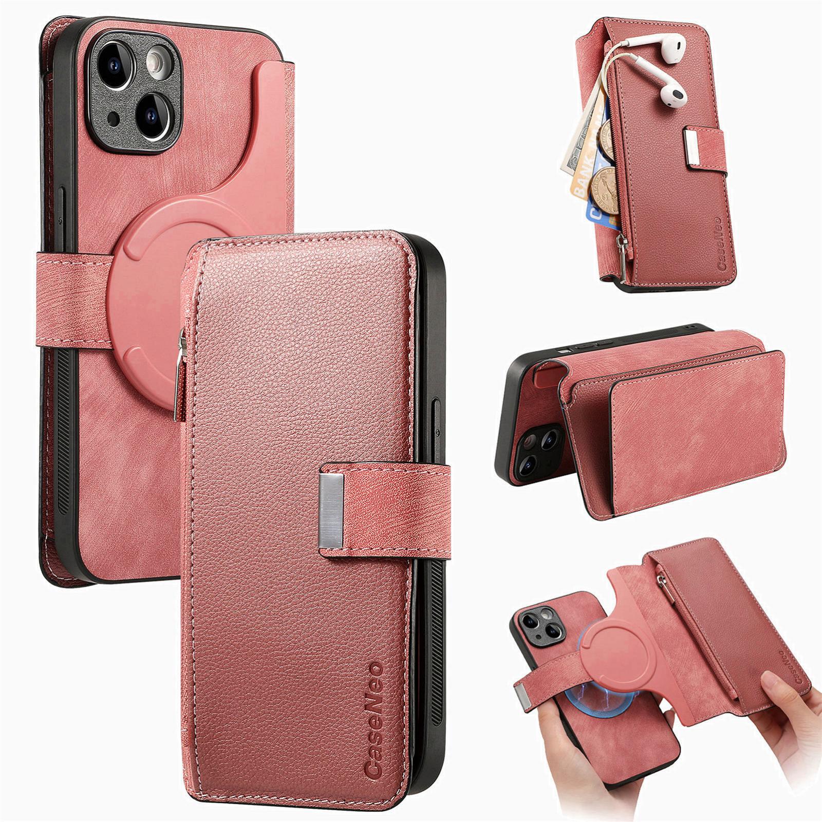 For iPhone 14 CaseNeo MagSafe RFID Anti-theft Zipper Wallet Retro Leather Phone Case(Pink) - Shopkiz.com