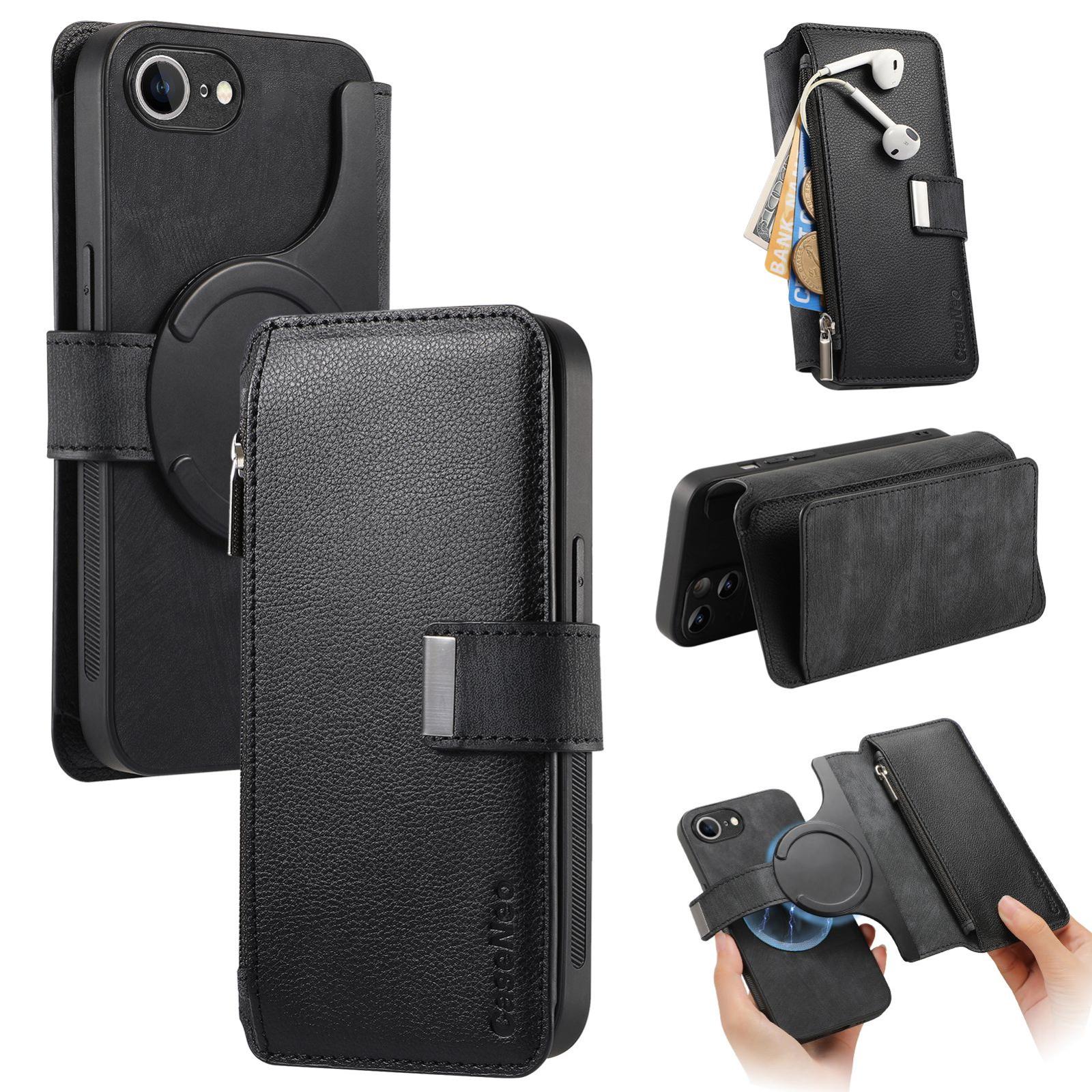 For iPhone 17e / 16e CaseNeo MagSafe RFID Anti-theft Zipper Wallet Retro Leather Phone Case(Black) - Shopkiz.com