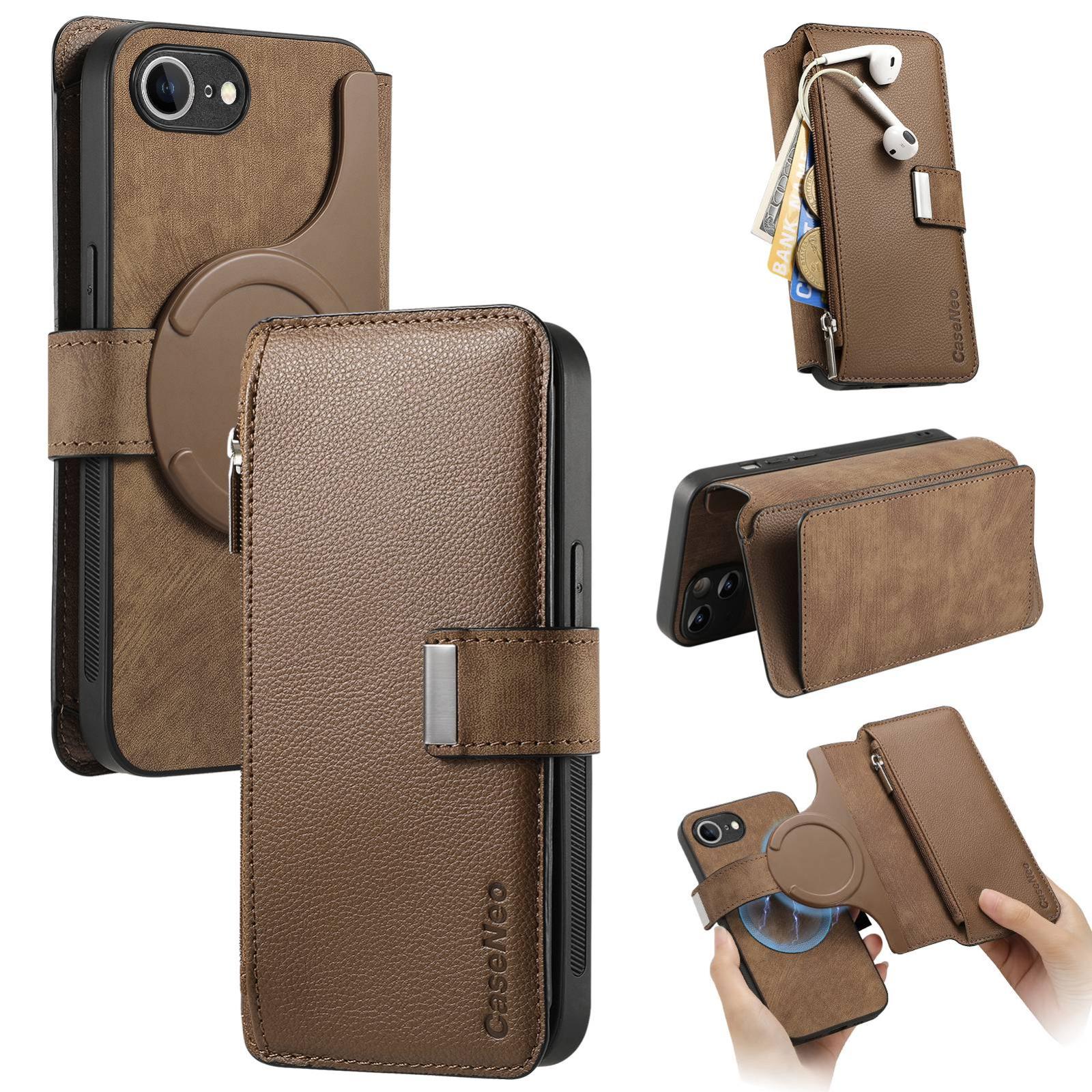For iPhone 17e / 16e CaseNeo MagSafe RFID Anti-theft Zipper Wallet Retro Leather Phone Case(Brown) - Shopkiz.com