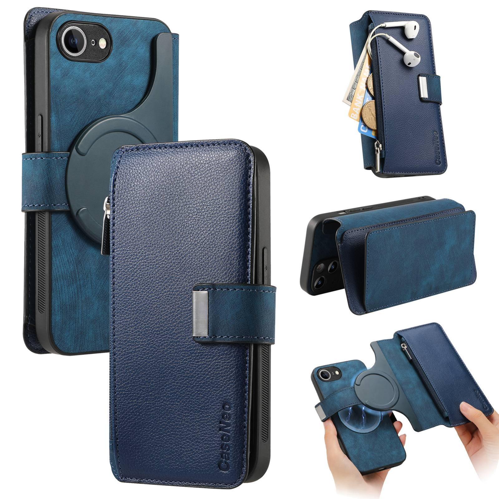 For iPhone 17e / 16e CaseNeo MagSafe RFID Anti-theft Zipper Wallet Retro Leather Phone Case(Blue) - Shopkiz.com