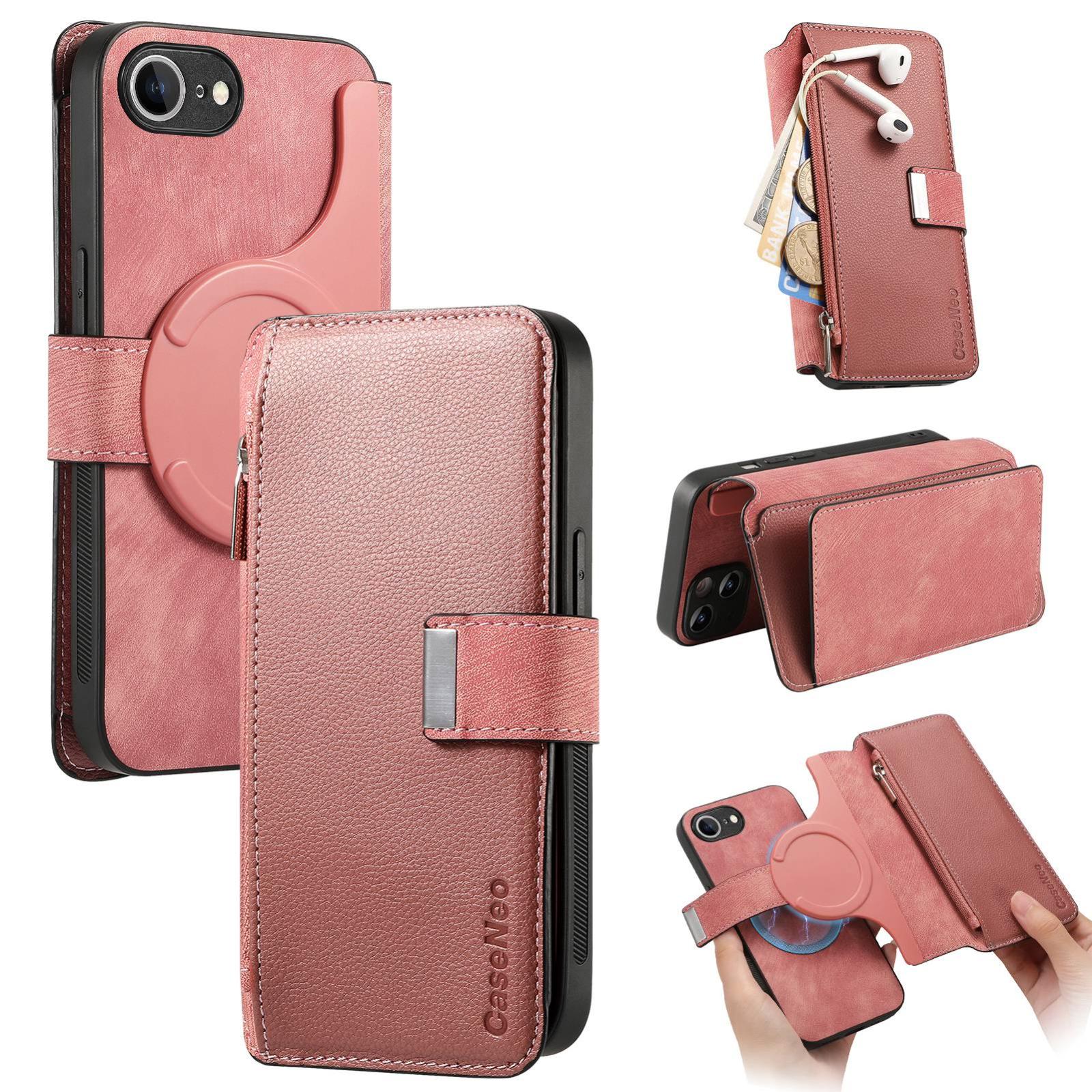For iPhone 17e / 16e CaseNeo MagSafe RFID Anti-theft Zipper Wallet Retro Leather Phone Case(Pink) - Shopkiz.com