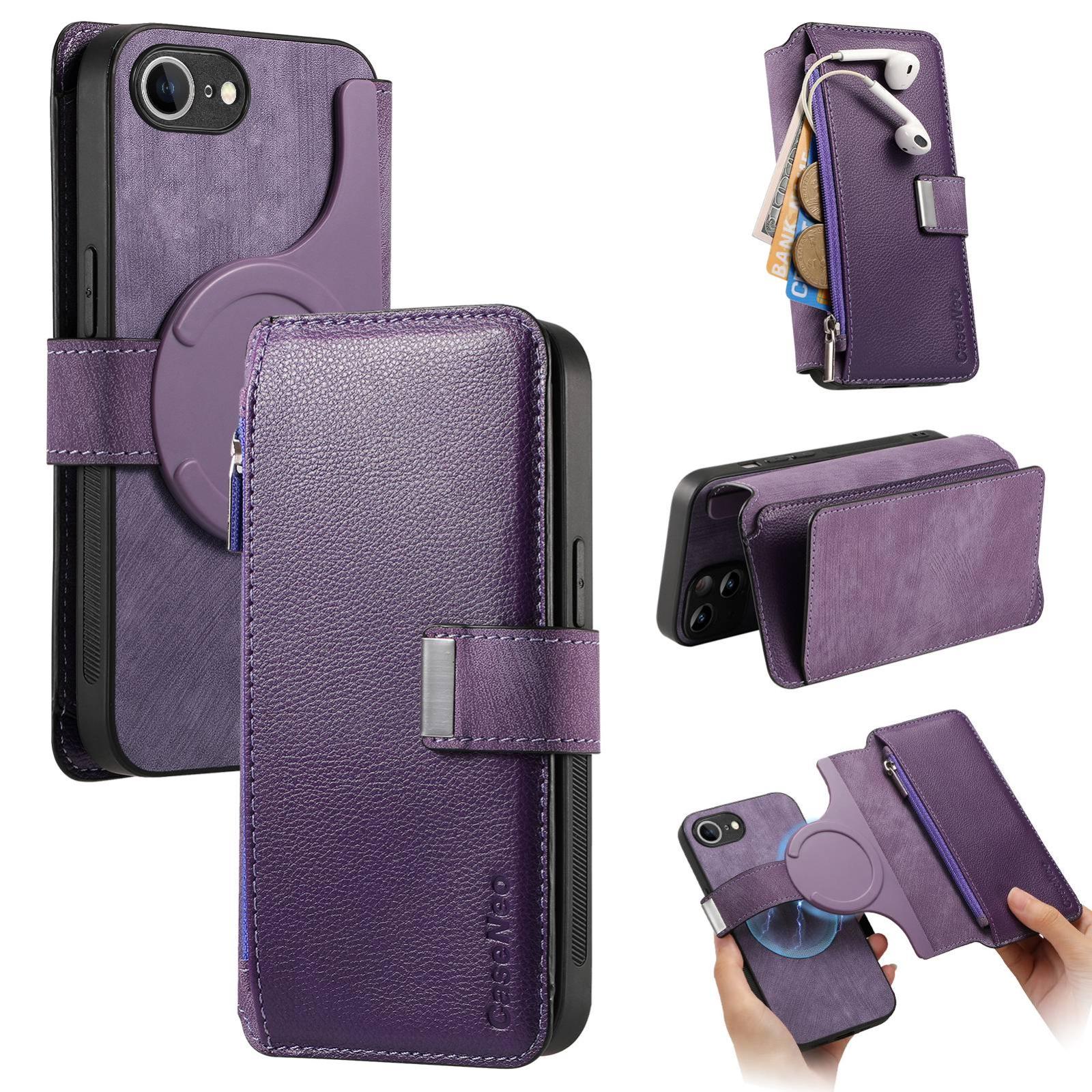 For iPhone 17e / 16e CaseNeo MagSafe RFID Anti-theft Zipper Wallet Retro Leather Phone Case(Purple) - Shopkiz.com