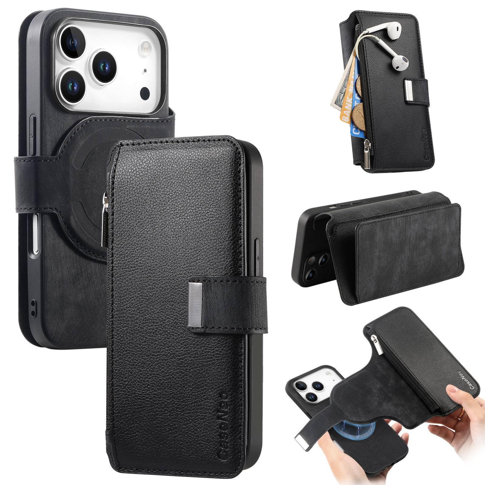 For iPhone 18 Pro Max / 17 Pro Max CaseNeo MagSafe RFID Anti-theft Zipper Wallet Retro Leather Phone Case(Black) - Shopkiz.com