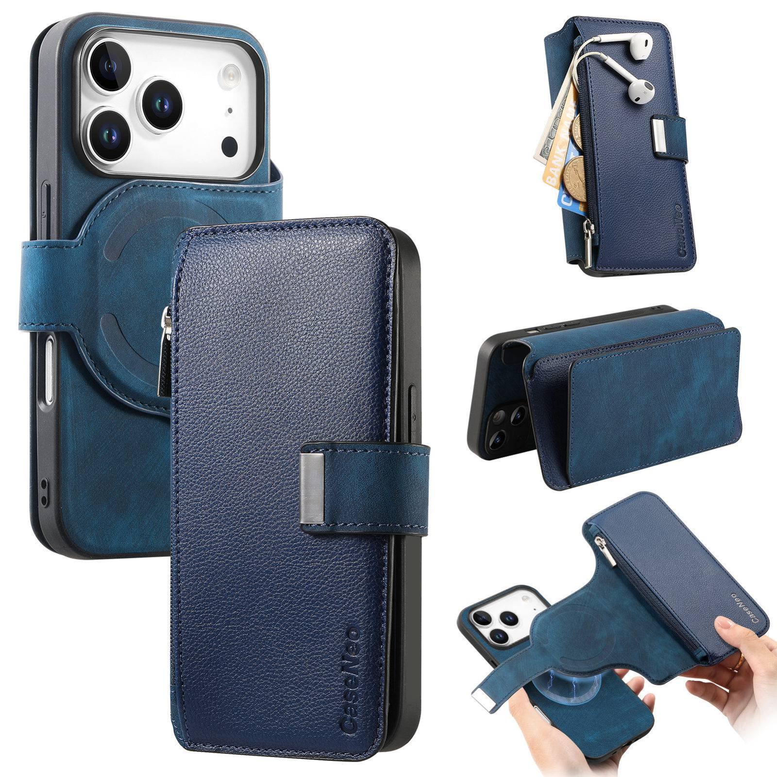 For iPhone 18 Pro Max / 17 Pro Max CaseNeo MagSafe RFID Anti-theft Zipper Wallet Retro Leather Phone Case(Blue) - Shopkiz.com