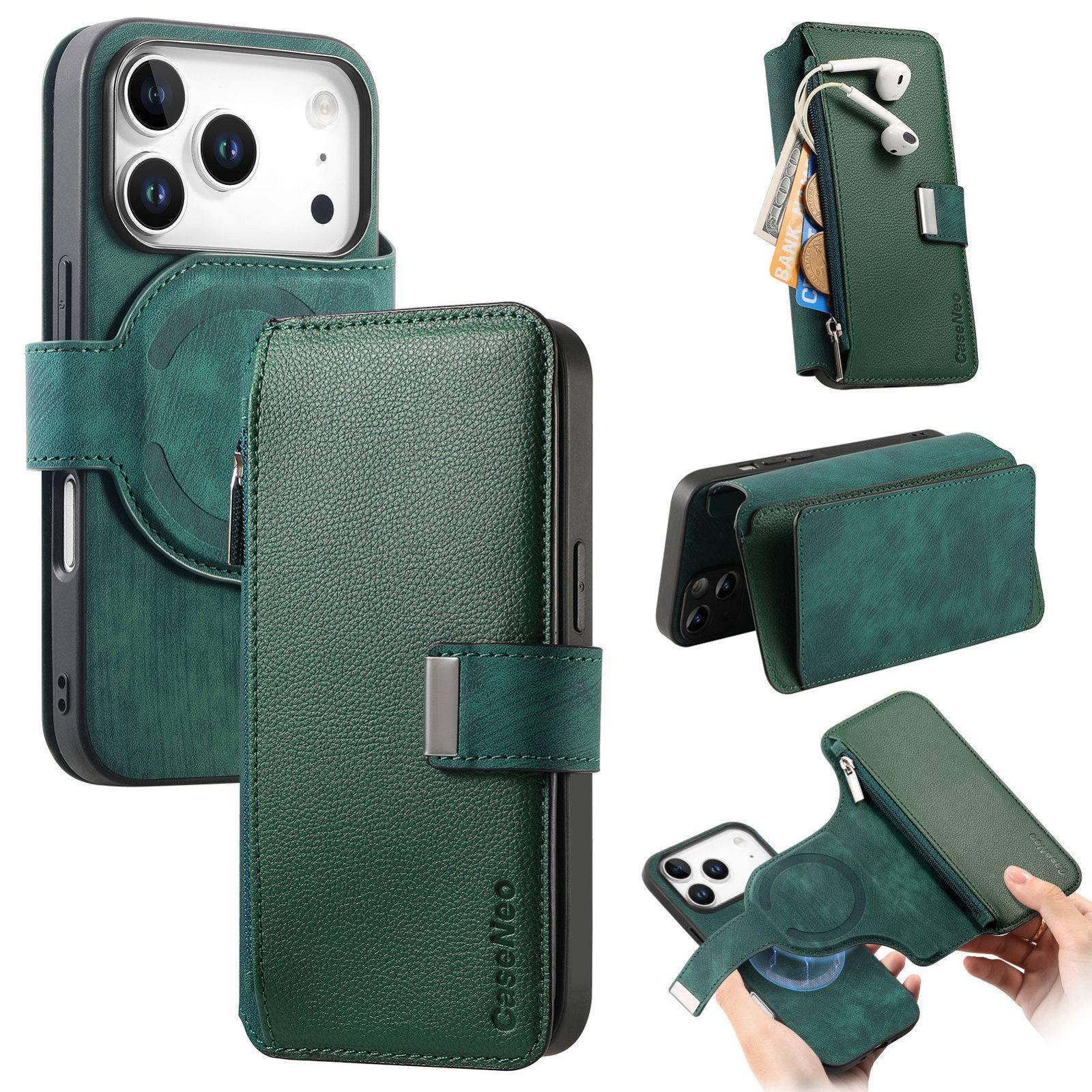 For iPhone 18 Pro Max / 17 Pro Max CaseNeo MagSafe RFID Anti-theft Zipper Wallet Retro Leather Phone Case(Green) - Shopkiz.com