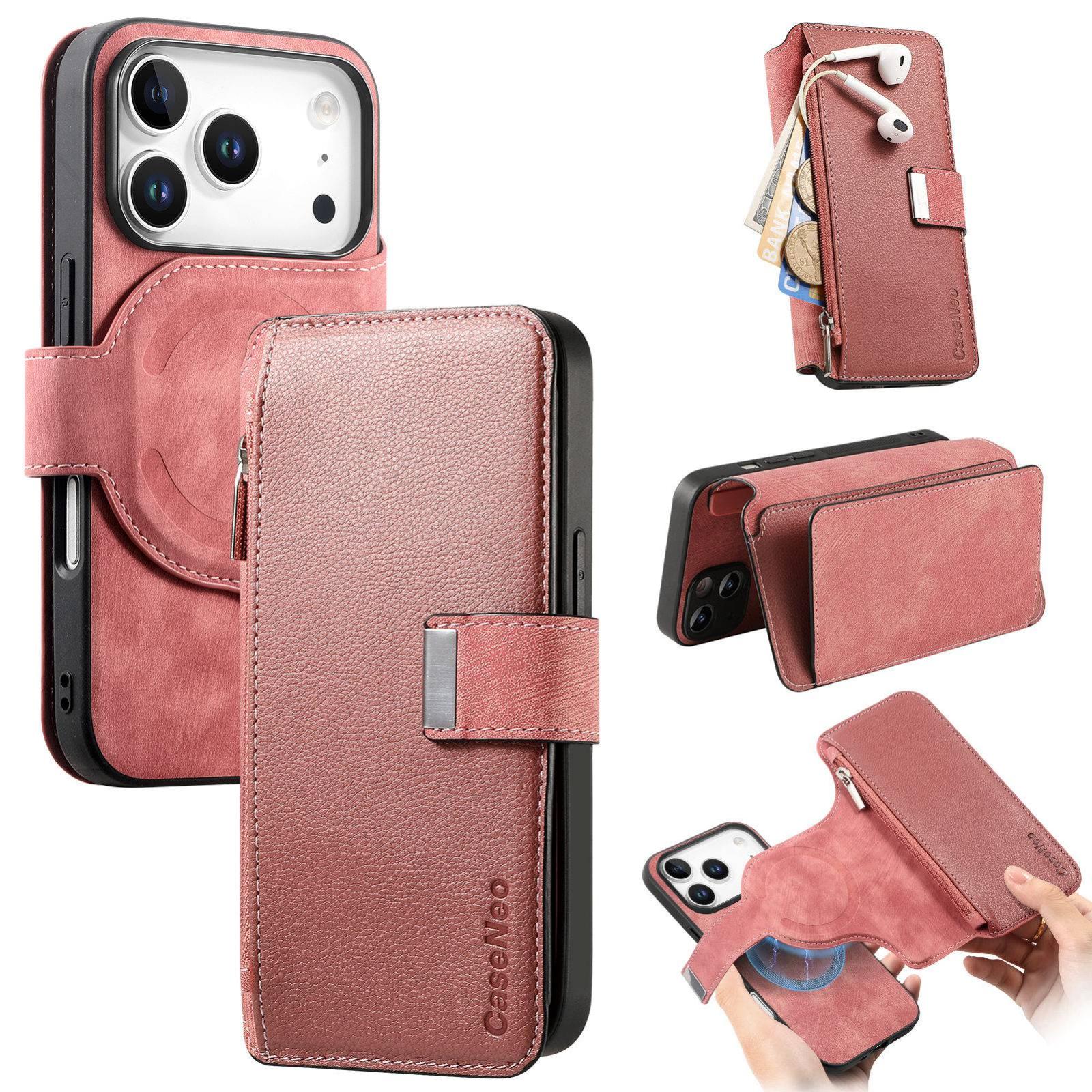 For iPhone 18 Pro Max / 17 Pro Max CaseNeo MagSafe RFID Anti-theft Zipper Wallet Retro Leather Phone Case(Pink) - Shopkiz.com