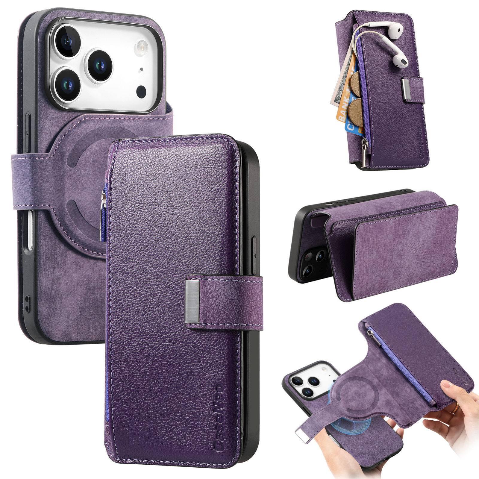 For iPhone 18 Pro / 17 Pro CaseNeo MagSafe RFID Anti-theft Zipper Wallet Retro Leather Phone Case(Purple) - Shopkiz.com