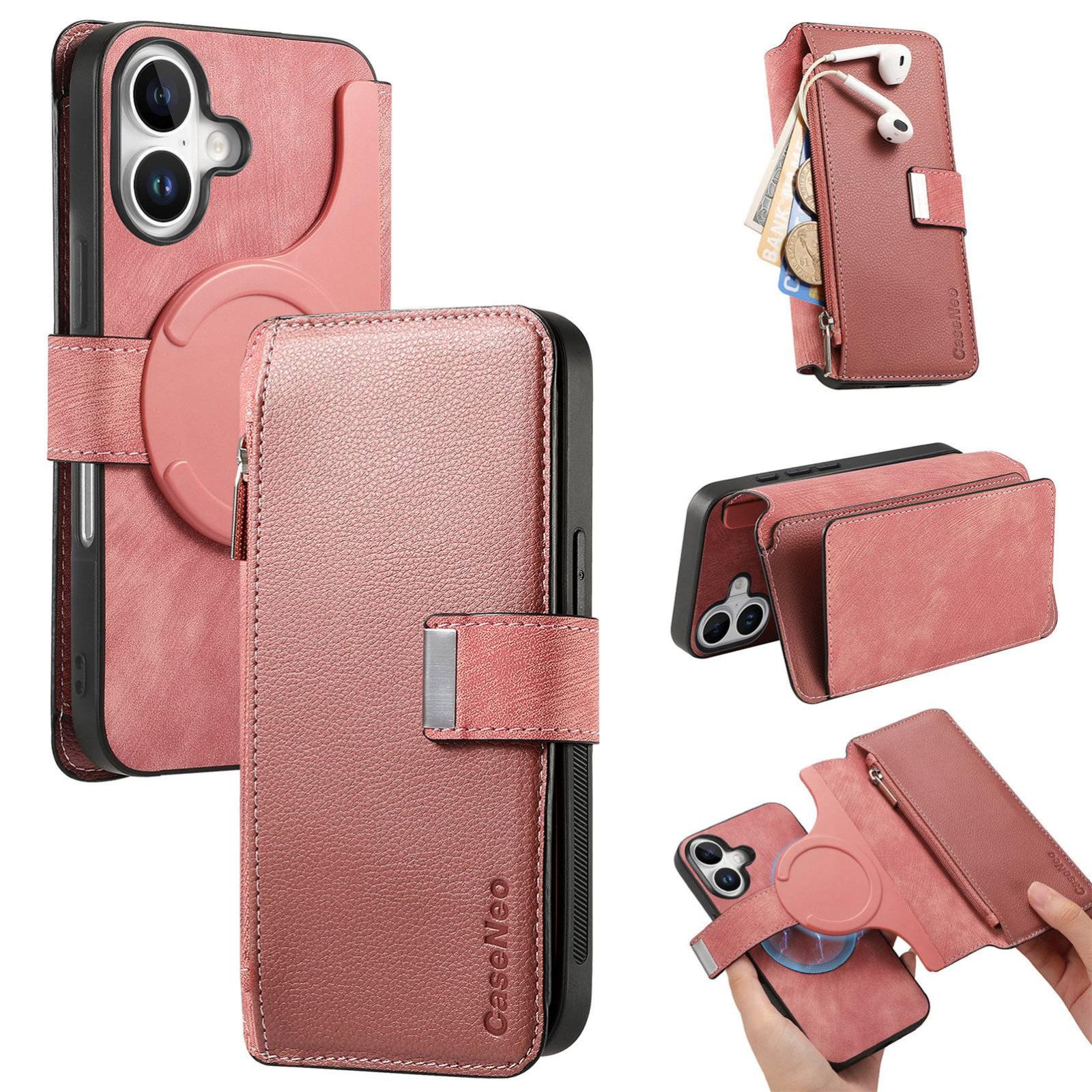 For iPhone 18 / 17 CaseNeo MagSafe RFID Anti-theft Zipper Wallet Retro Leather Phone Case(Pink) - Shopkiz.com