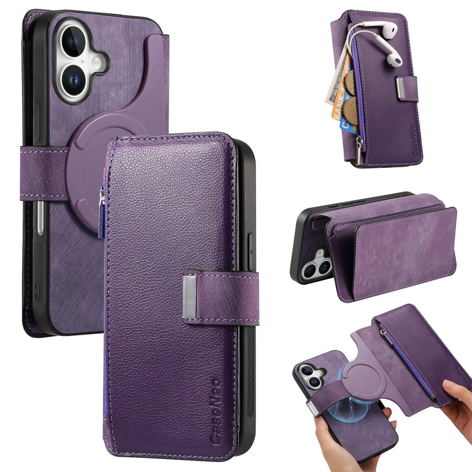 For iPhone 18 / 17 CaseNeo MagSafe RFID Anti-theft Zipper Wallet Retro Leather Phone Case(Purple) - Shopkiz.com