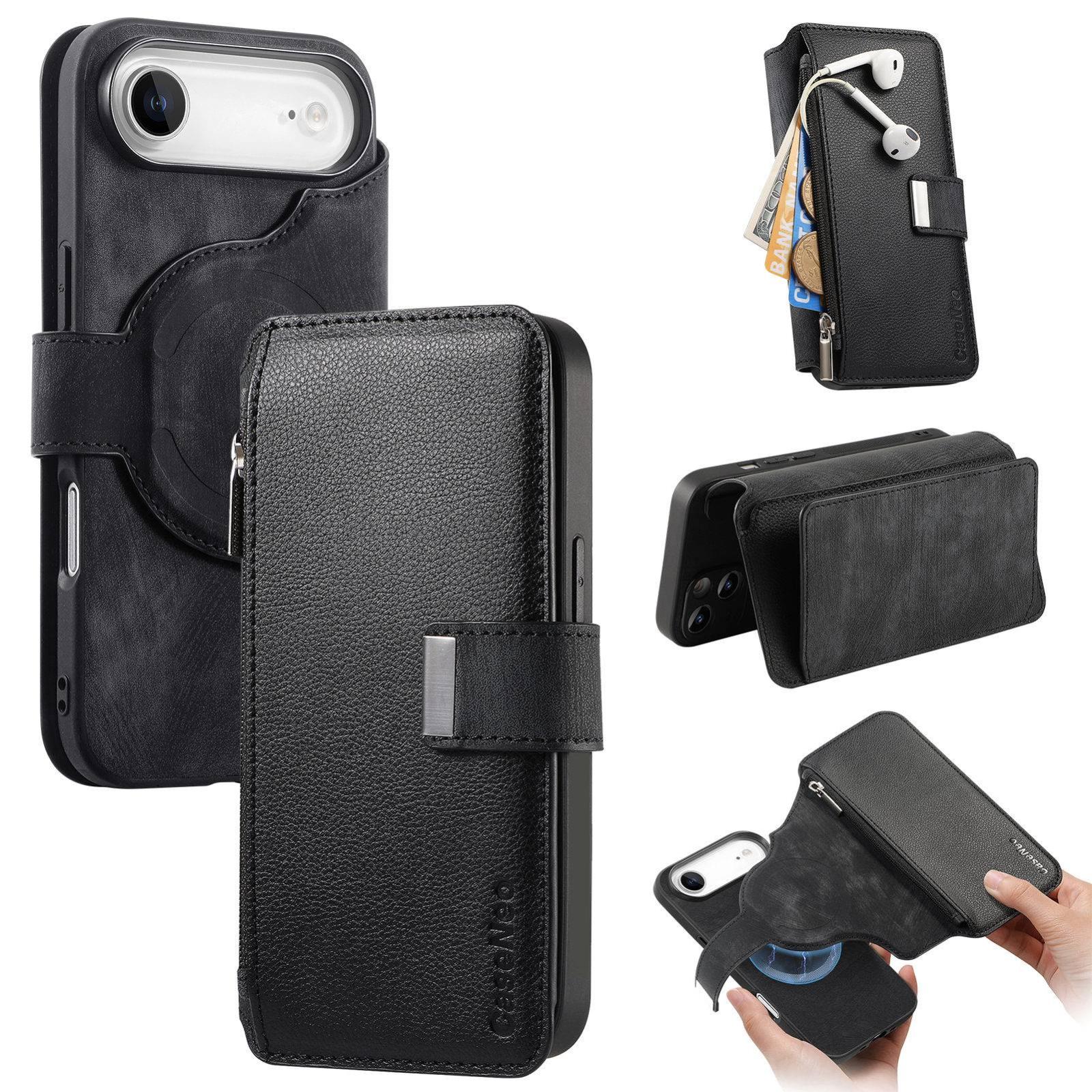 For iPhone Air CaseNeo MagSafe RFID Anti-theft Zipper Wallet Retro Leather Phone Case(Black) - Shopkiz.com