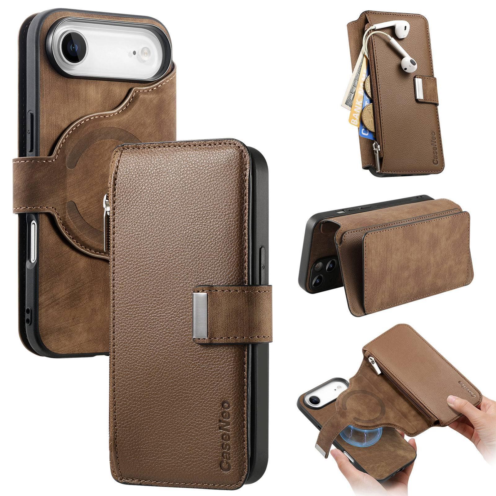 For iPhone Air CaseNeo MagSafe RFID Anti-theft Zipper Wallet Retro Leather Phone Case(Brown) - Shopkiz.com