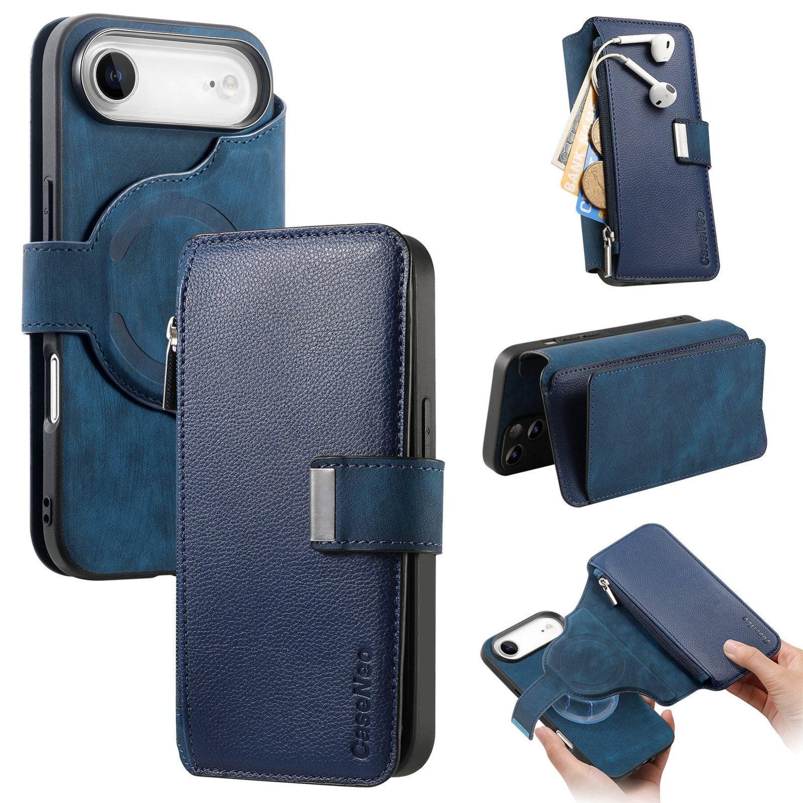 For iPhone Air CaseNeo MagSafe RFID Anti-theft Zipper Wallet Retro Leather Phone Case(Blue) - Shopkiz.com