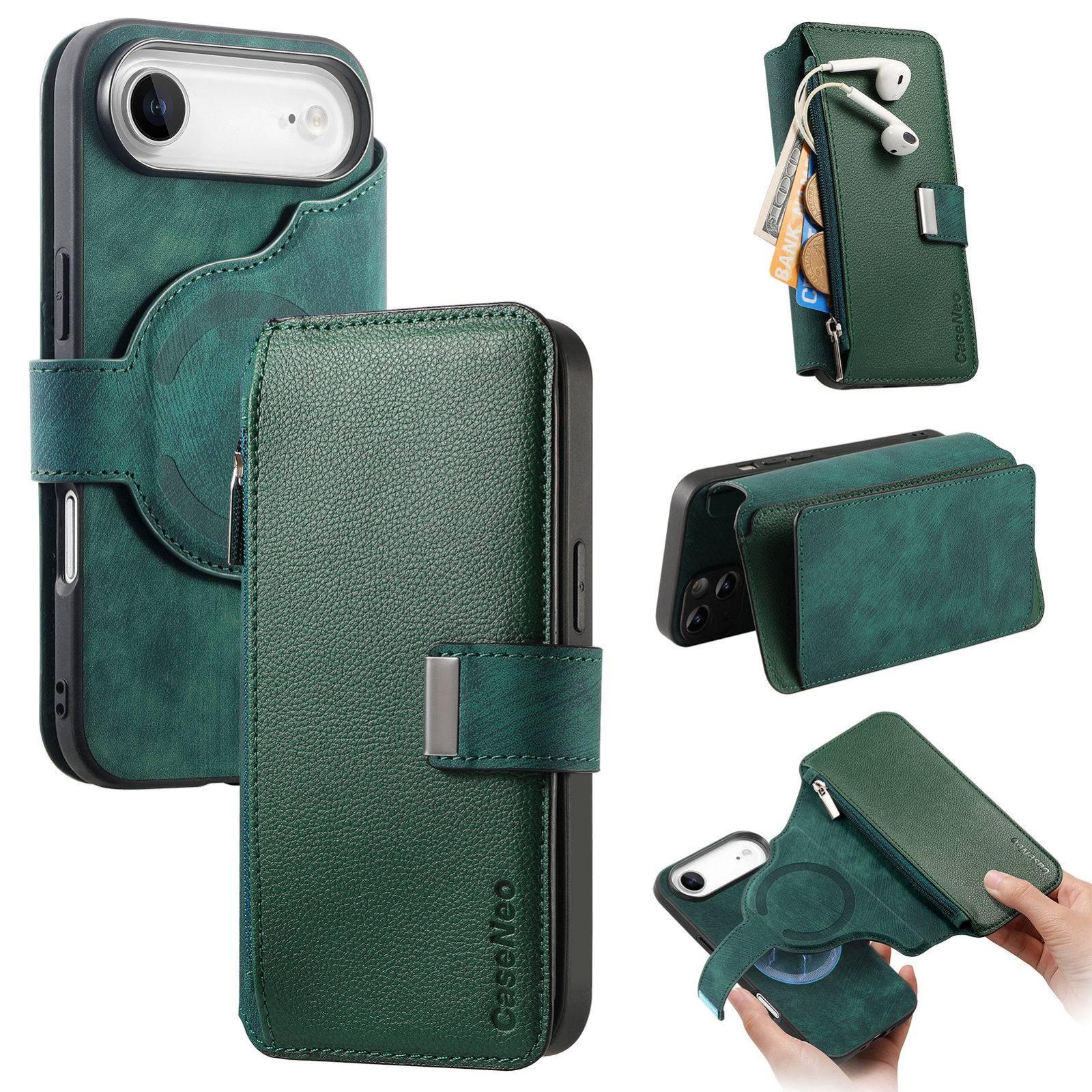 For iPhone Air CaseNeo MagSafe RFID Anti-theft Zipper Wallet Retro Leather Phone Case(Green) - Shopkiz.com