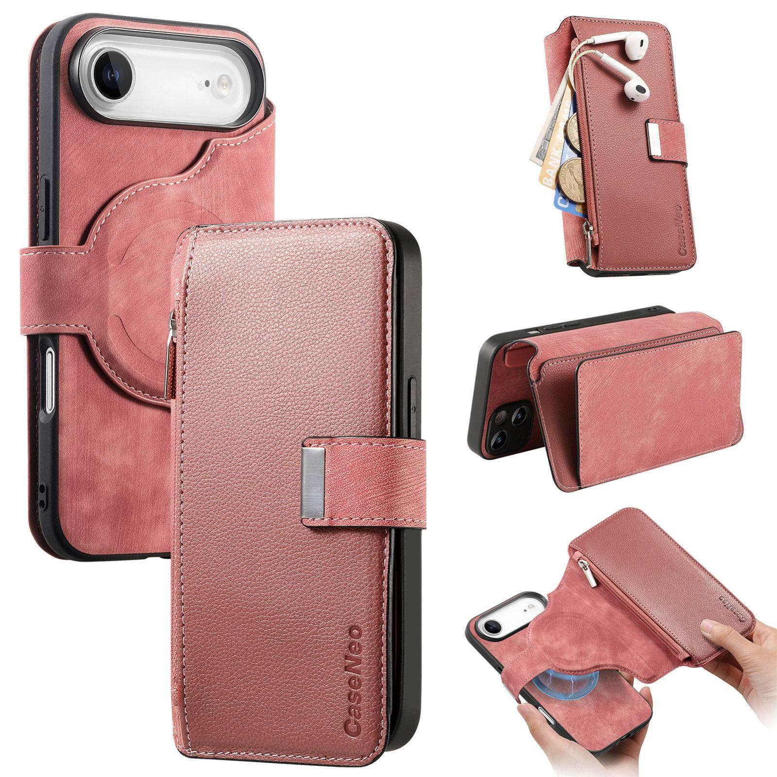 For iPhone Air CaseNeo MagSafe RFID Anti-theft Zipper Wallet Retro Leather Phone Case(Pink) - Shopkiz.com