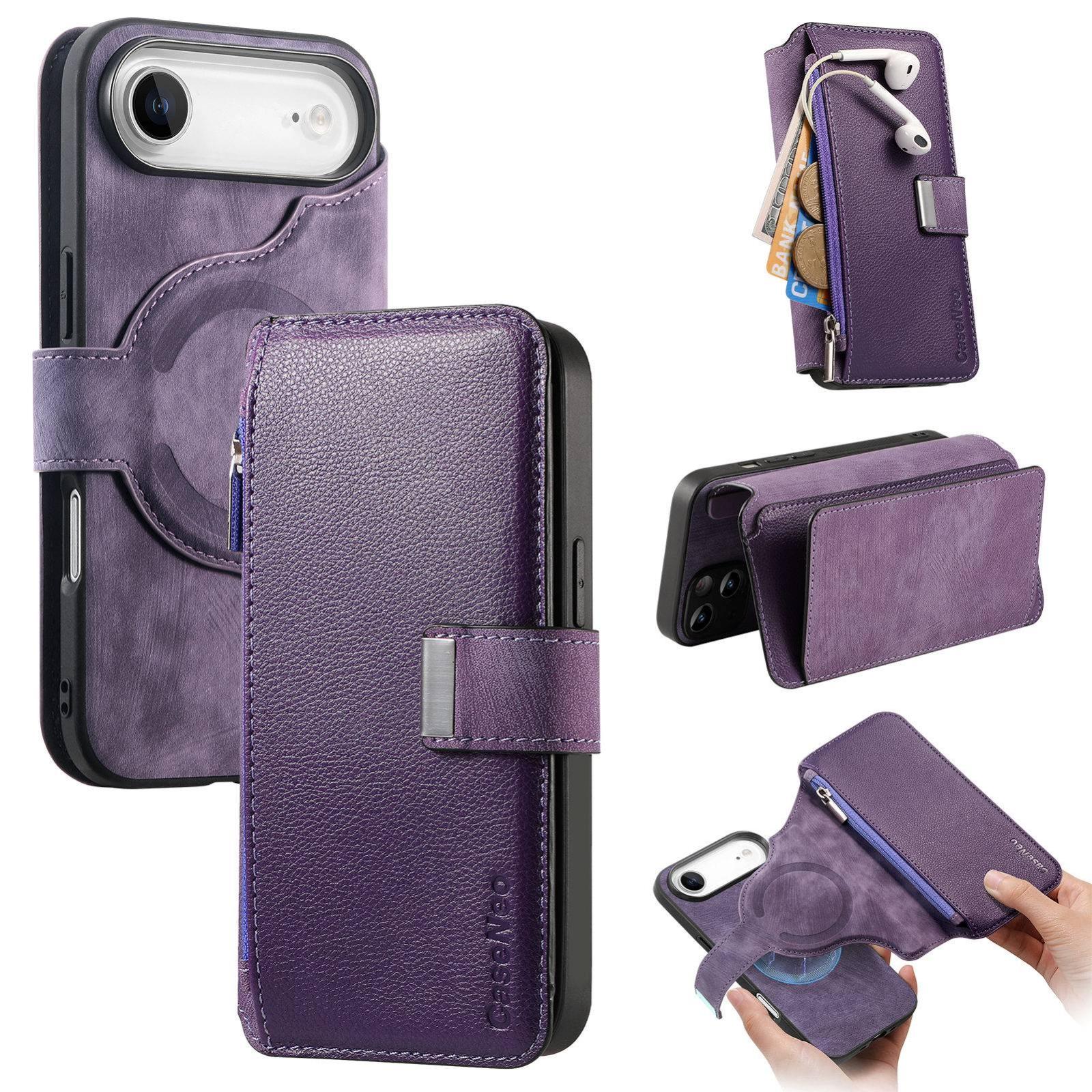 For iPhone Air CaseNeo MagSafe RFID Anti-theft Zipper Wallet Retro Leather Phone Case(Purple) - Shopkiz.com