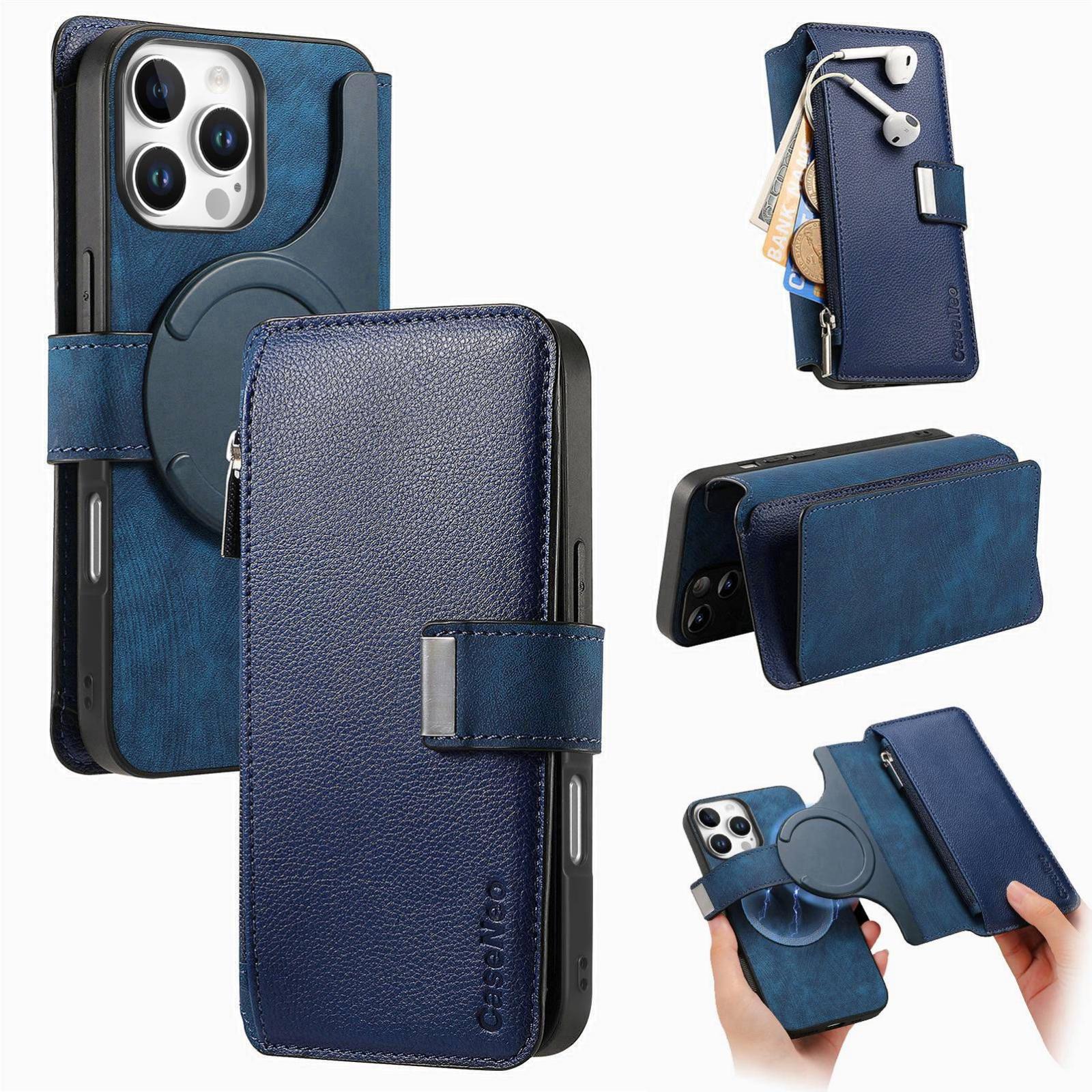 For iPhone 15 Pro Max CaseNeo MagSafe RFID Anti-theft Zipper Wallet Retro Leather Phone Case(Blue) - Shopkiz.com