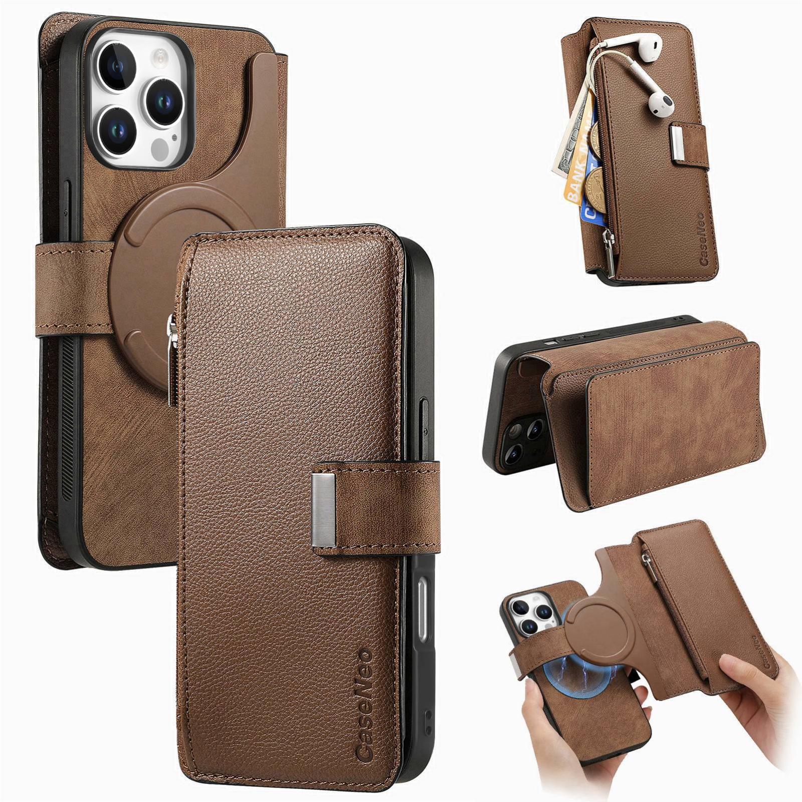 For iPhone 15 Pro CaseNeo MagSafe RFID Anti-theft Zipper Wallet Retro Leather Phone Case(Brown) - Shopkiz.com