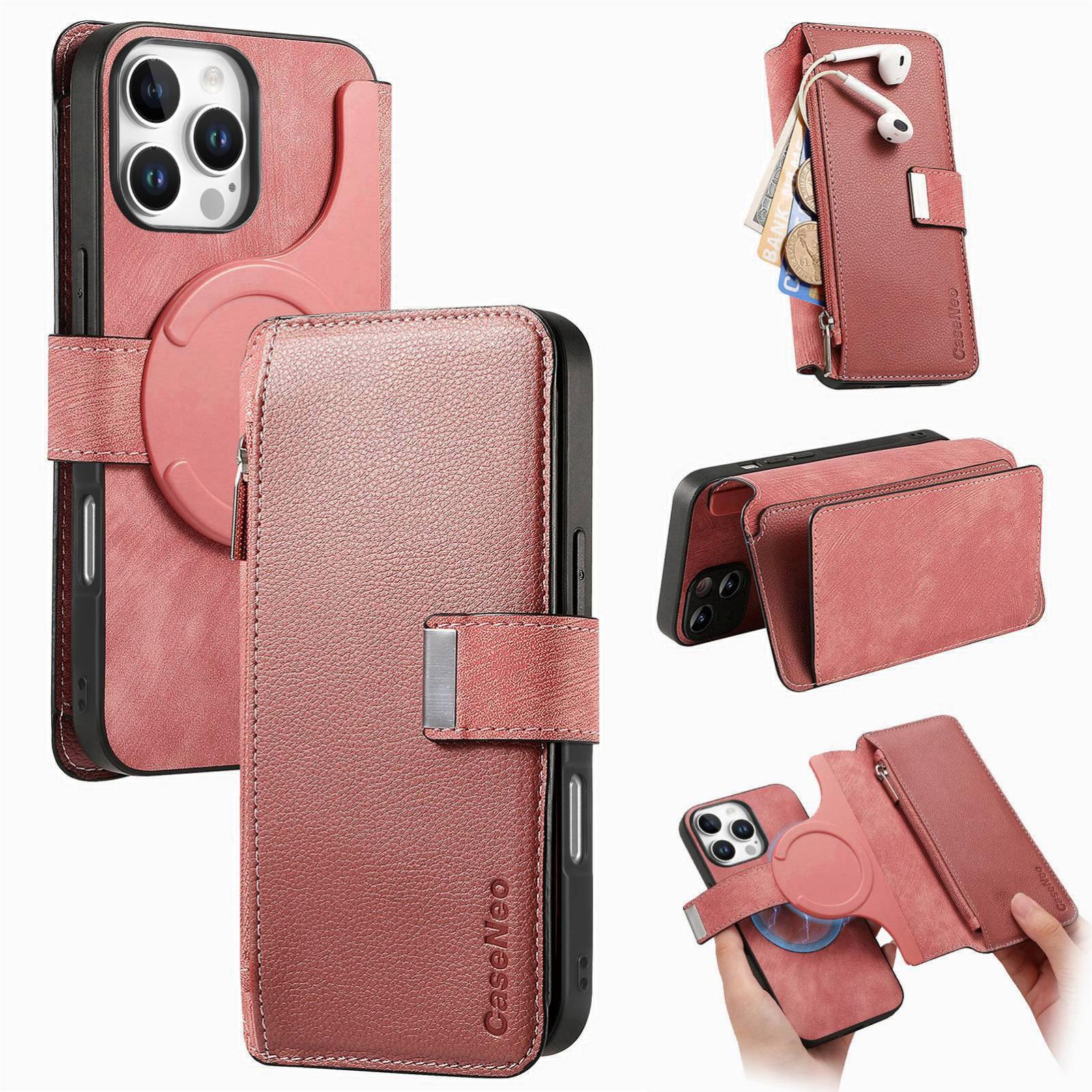 For iPhone 15 Pro CaseNeo MagSafe RFID Anti-theft Zipper Wallet Retro Leather Phone Case(Pink) - Shopkiz.com