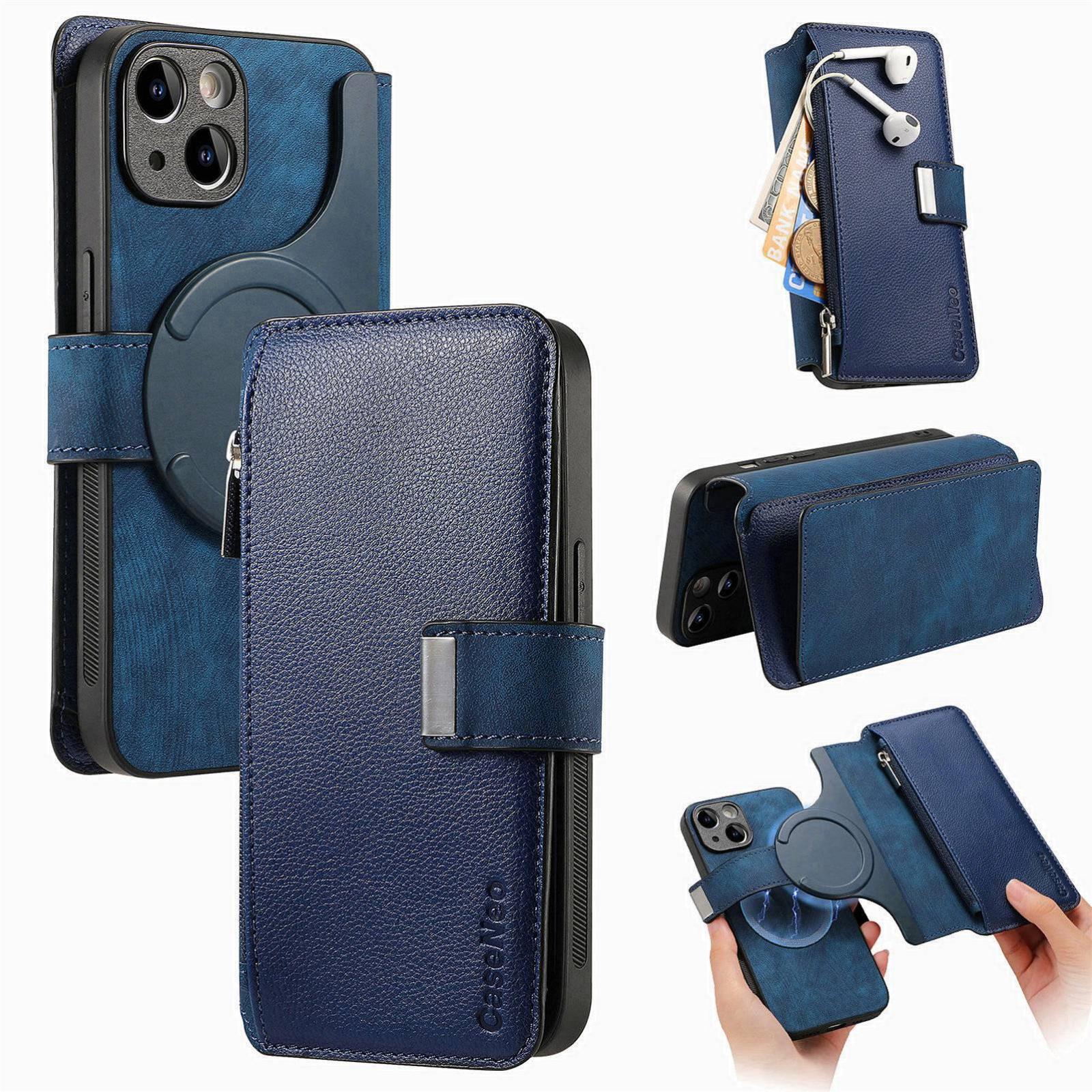 For iPhone 15 CaseNeo MagSafe RFID Anti-theft Zipper Wallet Retro Leather Phone Case(Blue) - Shopkiz.com