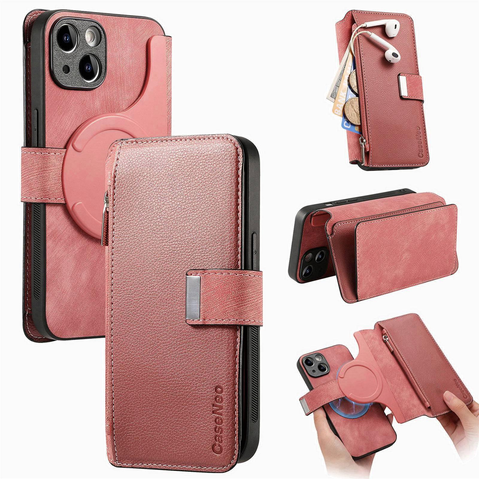 For iPhone 15 CaseNeo MagSafe RFID Anti-theft Zipper Wallet Retro Leather Phone Case(Pink) - Shopkiz.com