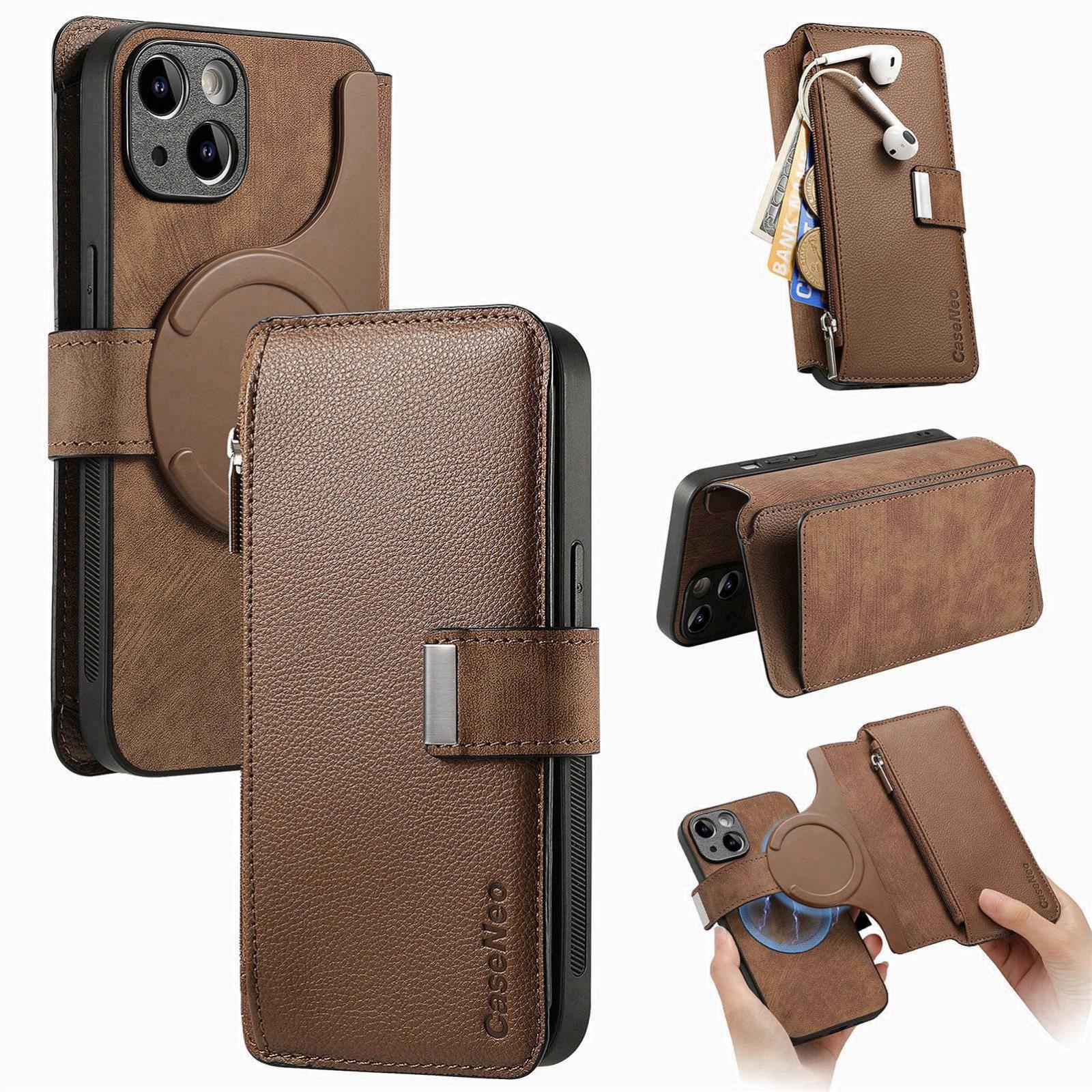 For iPhone 15 Plus CaseNeo MagSafe RFID Anti-theft Zipper Wallet Retro Leather Phone Case(Brown) - Shopkiz.com
