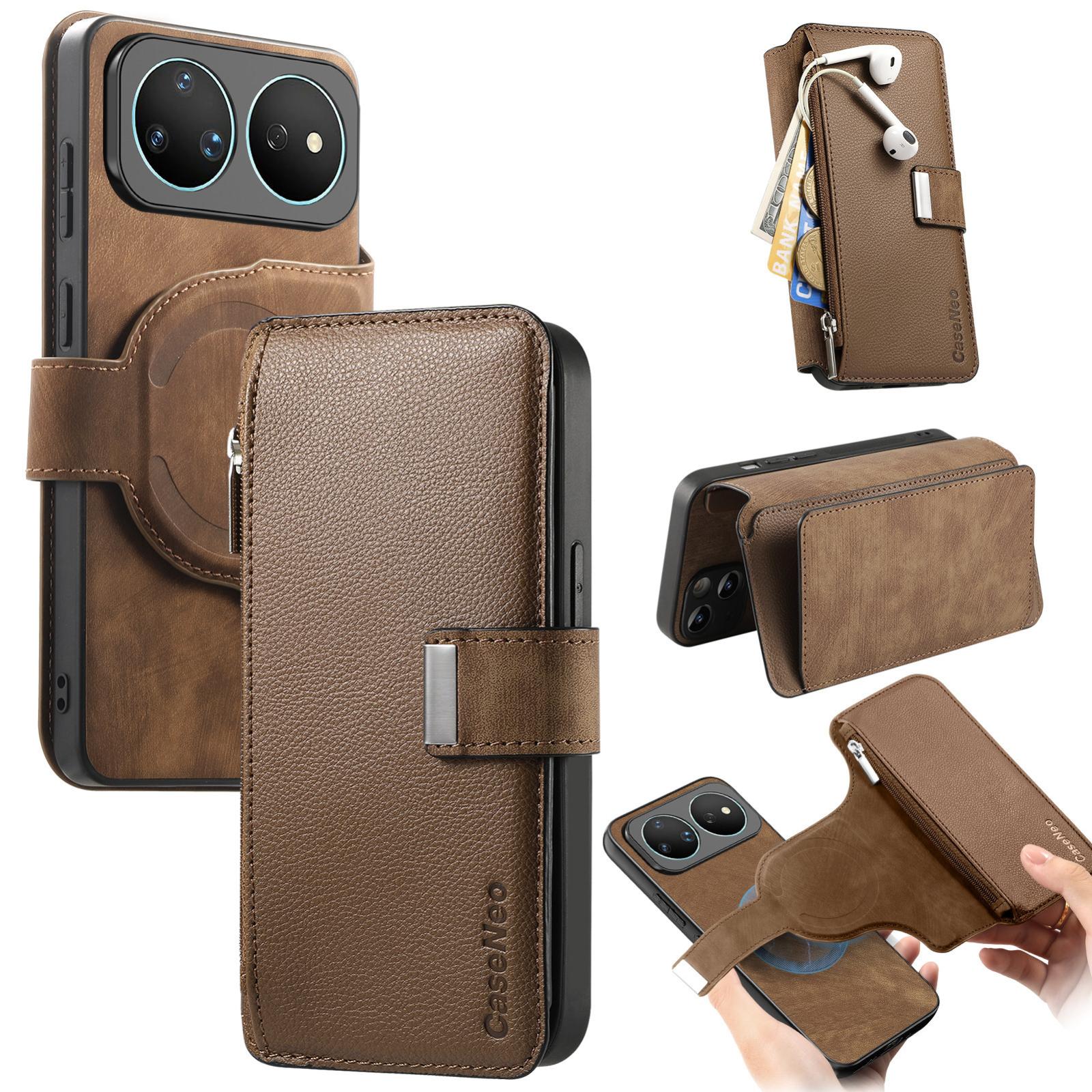 For Huawei nova 16 CaseNeo MagSafe RFID Anti-theft Zipper Wallet Retro Leather Phone Case(Brown) - Shopkiz.com