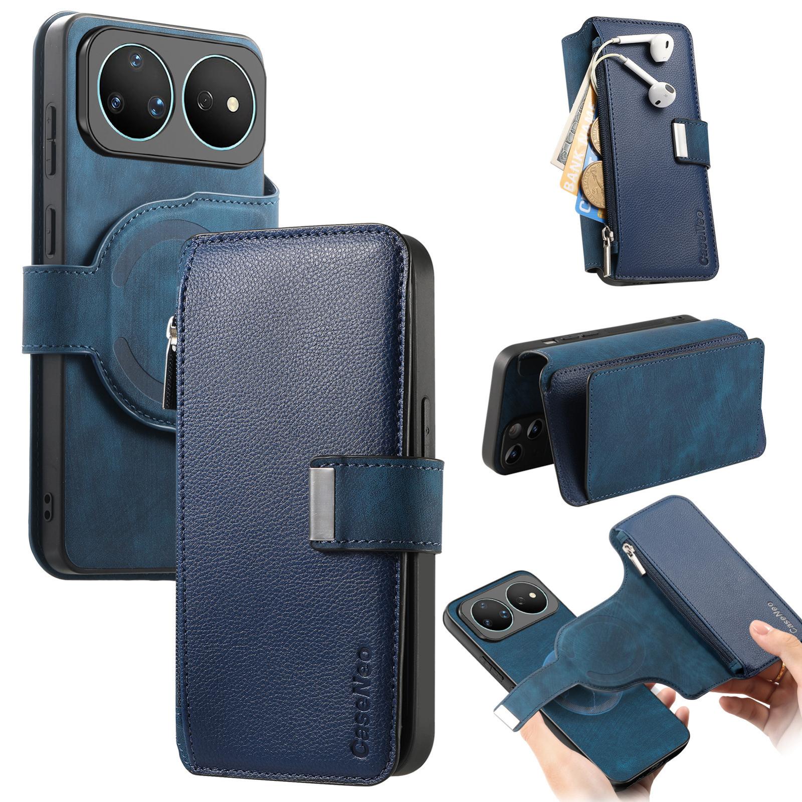 For Huawei nova 16 CaseNeo MagSafe RFID Anti-theft Zipper Wallet Retro Leather Phone Case(Blue) - Shopkiz.com