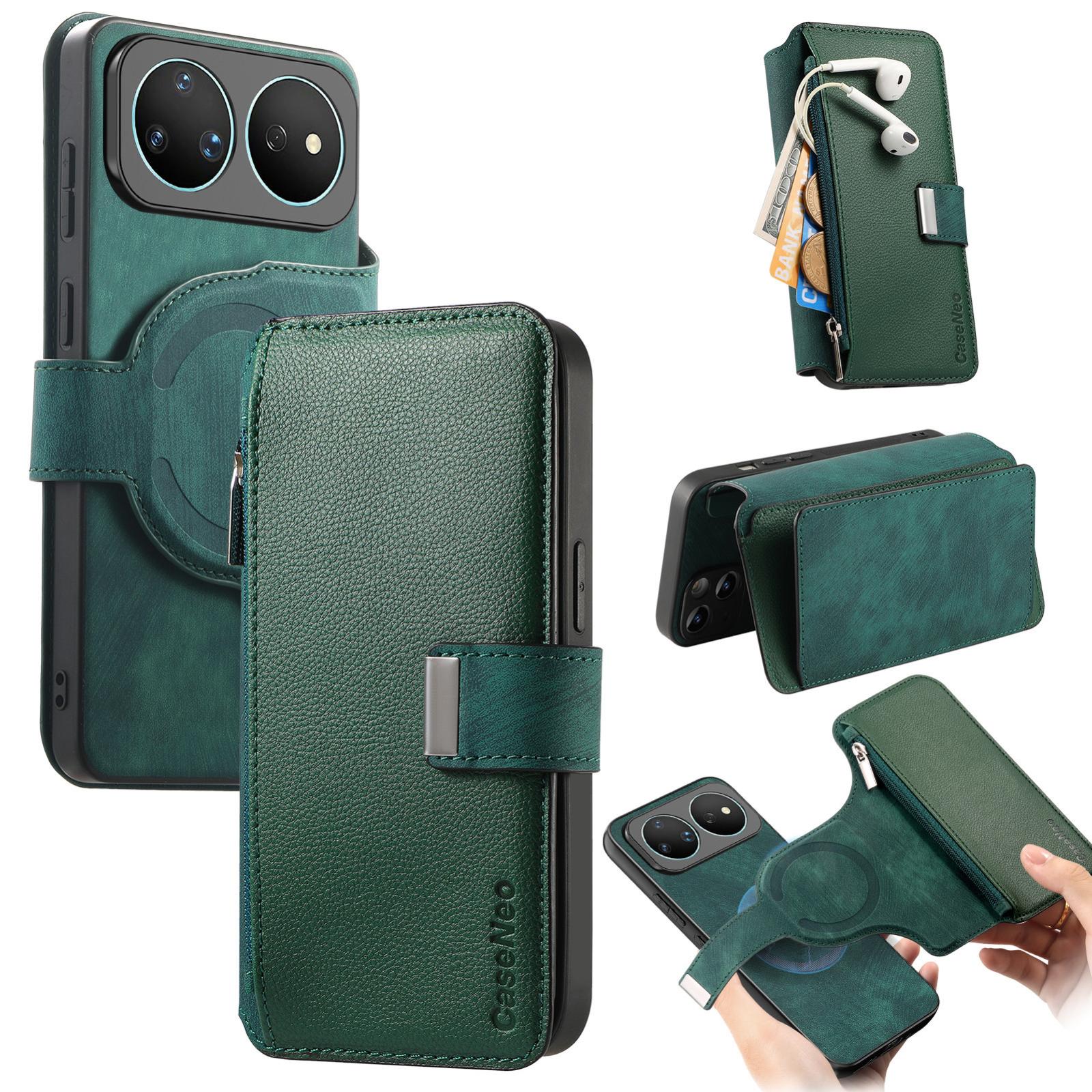 For Huawei nova 16 CaseNeo MagSafe RFID Anti-theft Zipper Wallet Retro Leather Phone Case(Green) - Shopkiz.com