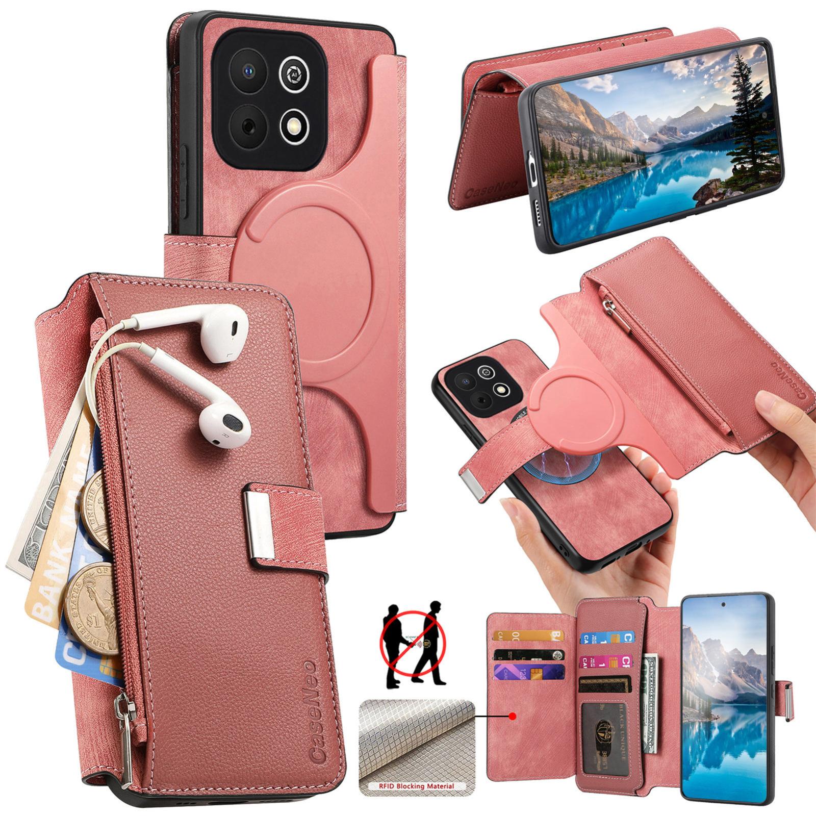 For Huawei Enjoy 90 Plus 5G CaseNeo MagSafe RFID Anti-theft Zipper Wallet Retro Leather Phone Case(Pink) - Shopkiz.com
