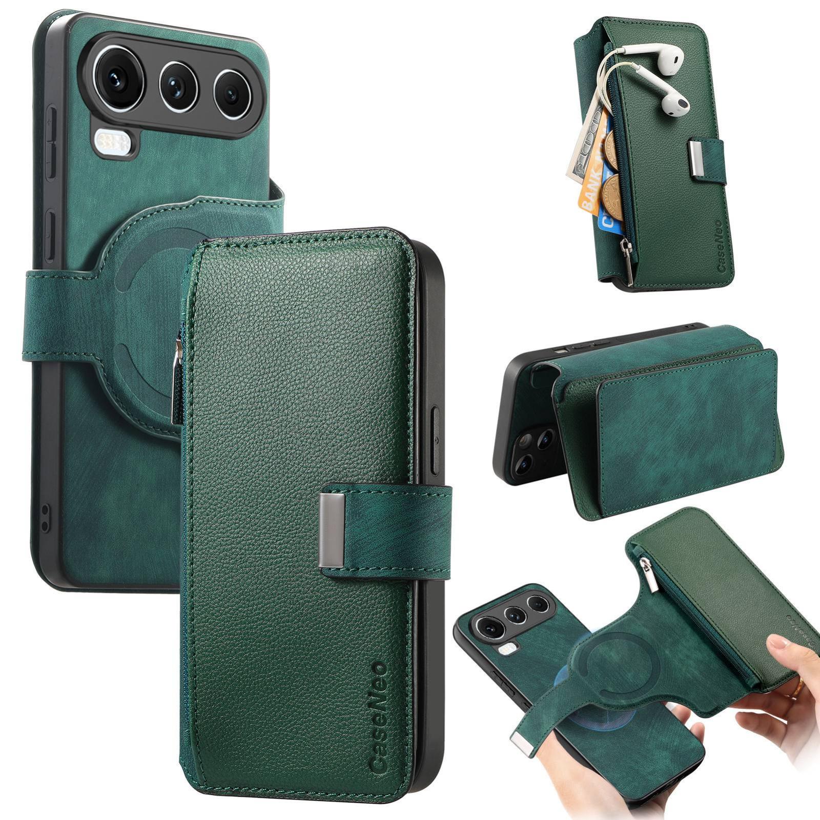 For Honor 600 Super Edition CaseNeo MagSafe RFID Anti-theft Zipper Wallet Retro Leather Phone Case(Green) - Shopkiz.com