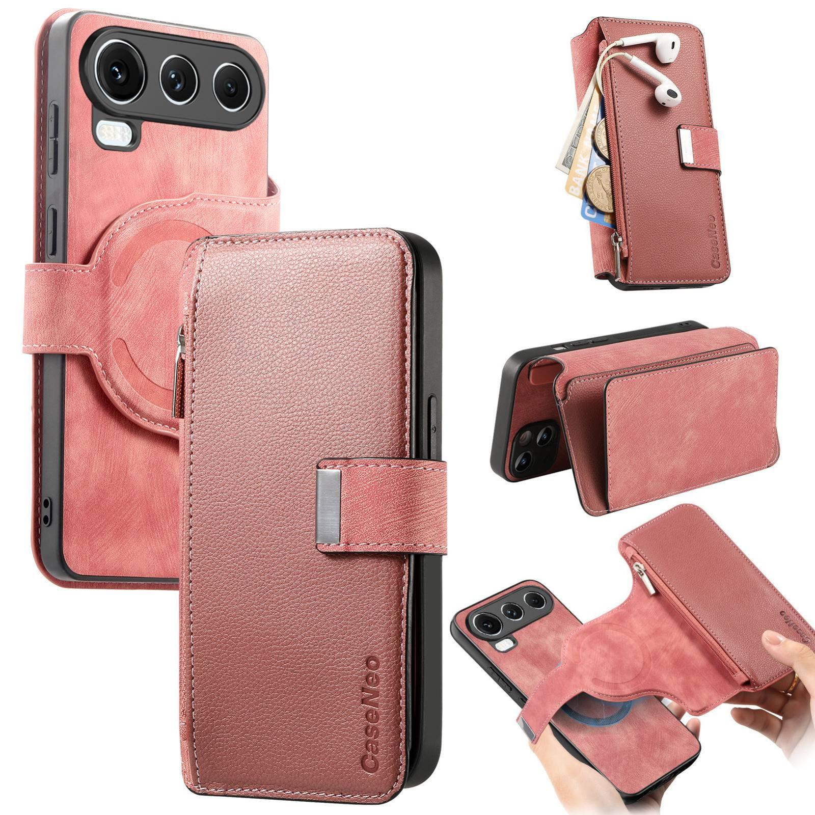 For Honor 600 Super Edition CaseNeo MagSafe RFID Anti-theft Zipper Wallet Retro Leather Phone Case(Pink) - Shopkiz.com