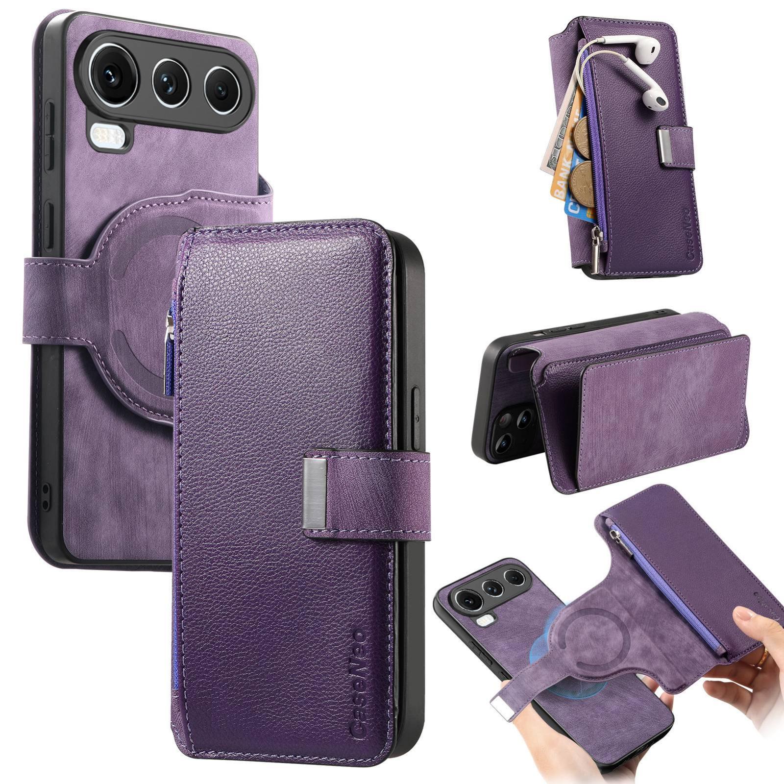 For Honor 600 Super Edition CaseNeo MagSafe RFID Anti-theft Zipper Wallet Retro Leather Phone Case(Purple) - Shopkiz.com