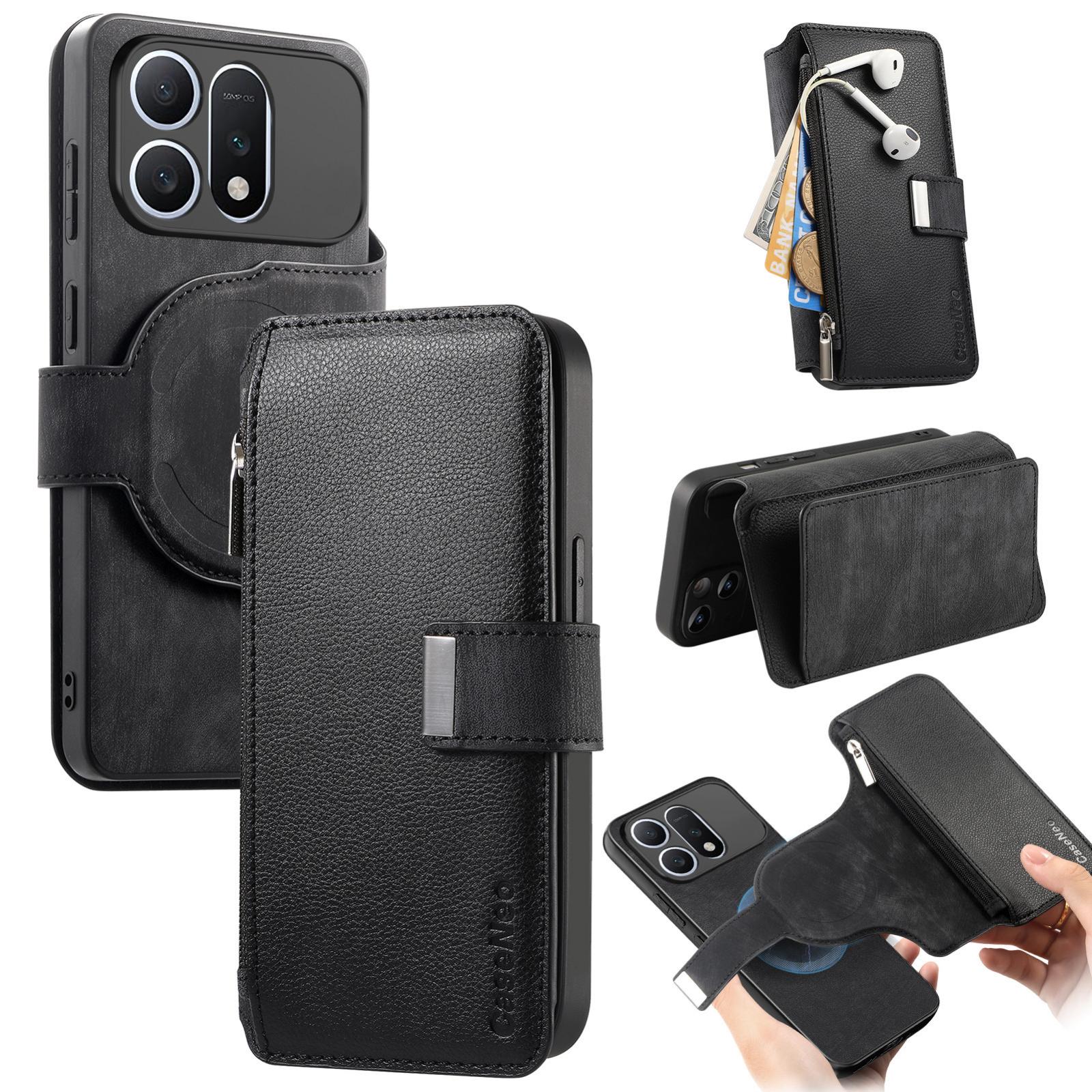 For Honor Win Turbo 5G CaseNeo MagSafe RFID Anti-theft Zipper Wallet Retro Leather Phone Case(Black) - Shopkiz.com
